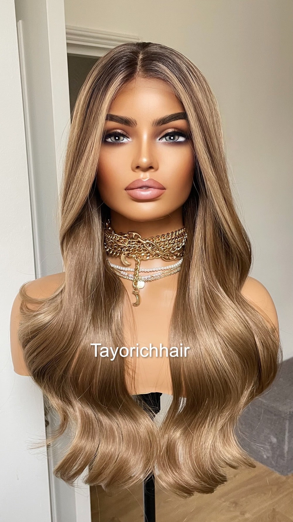 20 Inches Mixed Blonde Lace Front Wig/ Dark Roots /Natural Realistic Soft Synthetic Lace Wigs For Women/Ready To Ship Wigs/ Money Piece Wig