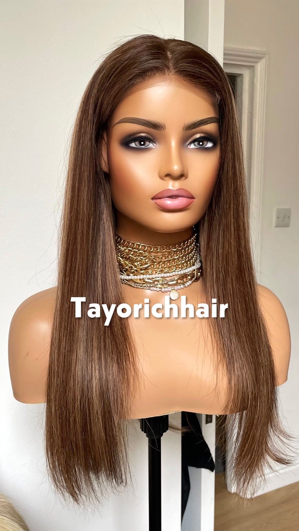 Blonde And Brown Human Hair Wig With 5x5 HD U-Part Lace- 18 Inches Straight Wig- Medium Cap Size- Beginner Friendly Human Hair Wigs For Women-Tayorichhair Wigs