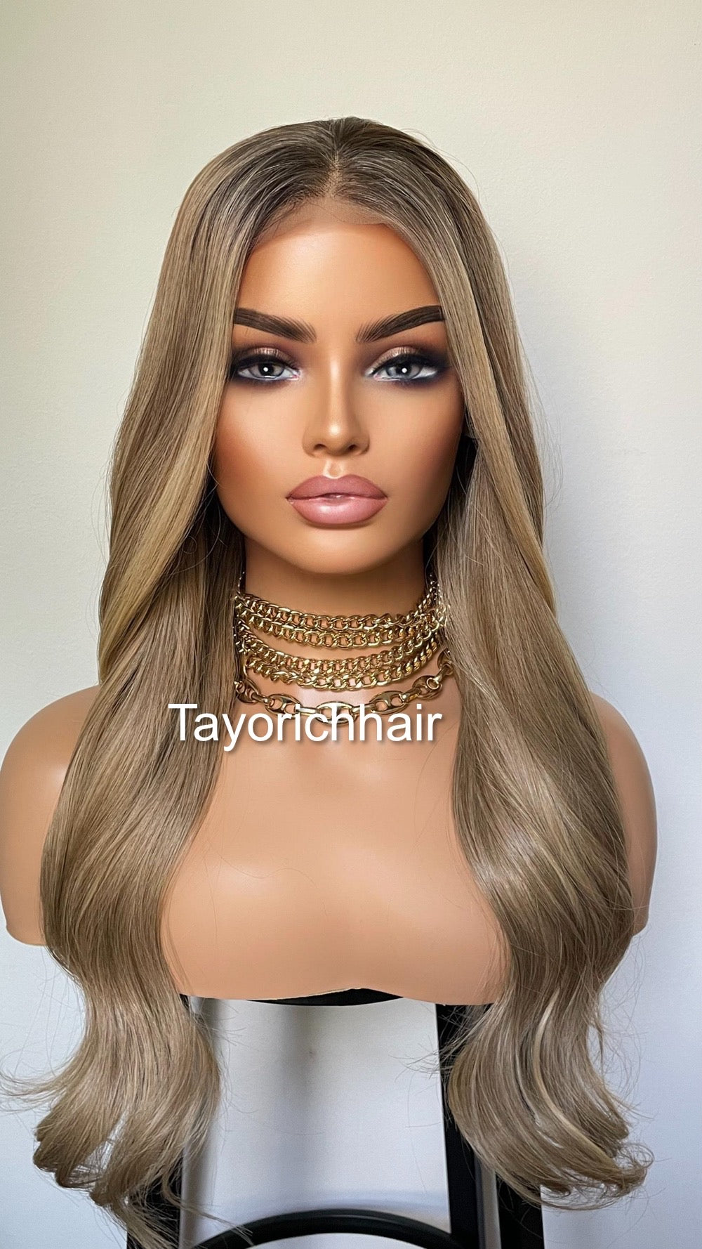 20 Inches Ash Blonde With Dark Roots/ Front Wig/ Natural Realistic Soft Synthetic Lace Wigs For Women/Ready To Ship Wigs