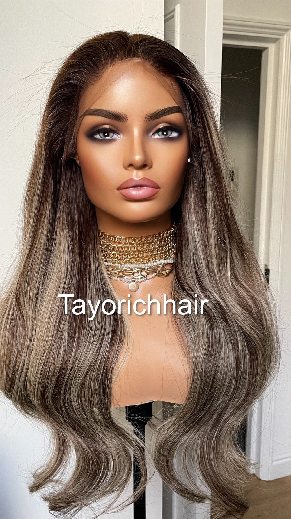 Blonde and Dark Brown Mix Human Hair Wig With Dark Brown Roots-13x6 HD HD Lace Wig With Free Part