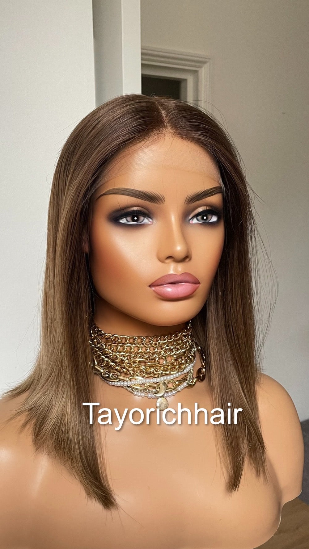 Dark Ash Brown Straight Human Hair Wig- 15 Inches Lace Top European Hair Wig- Natural Looking Luxury Wig- Small Cap Size- Tayorichhair Wigs