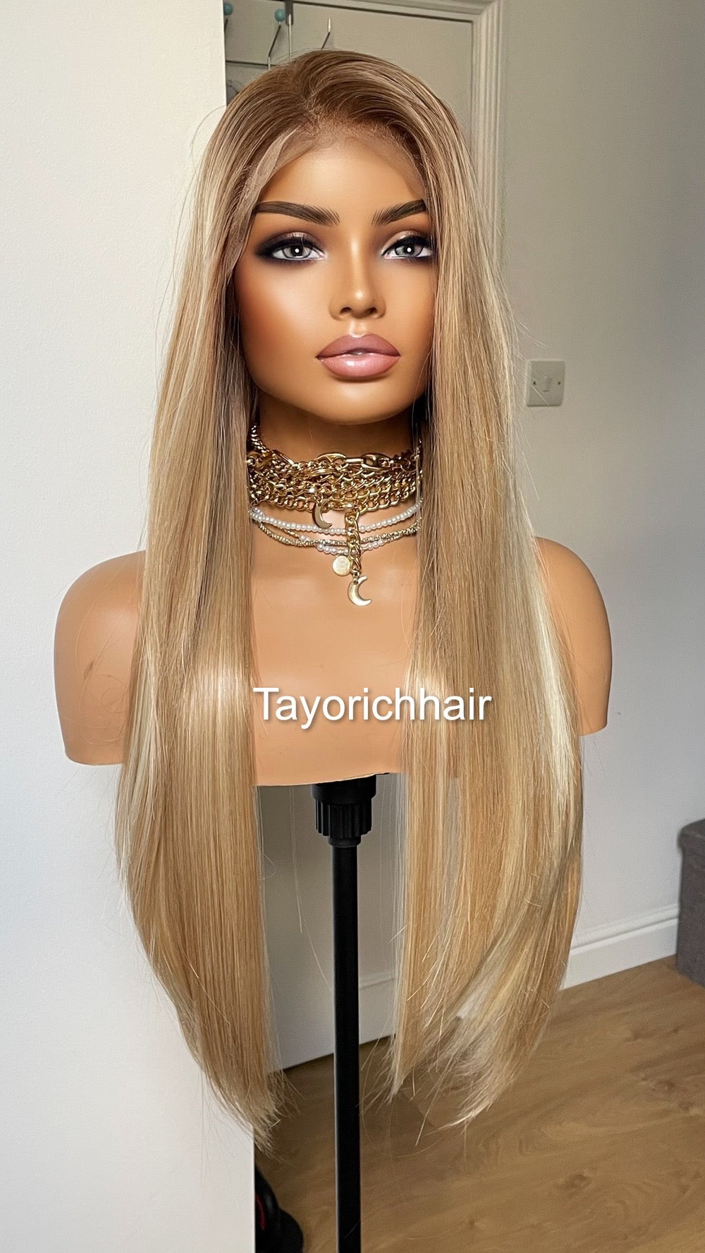 13x6 Mixed Honey Blonde Straight Hair Synthetic Lace Front Wig For Women