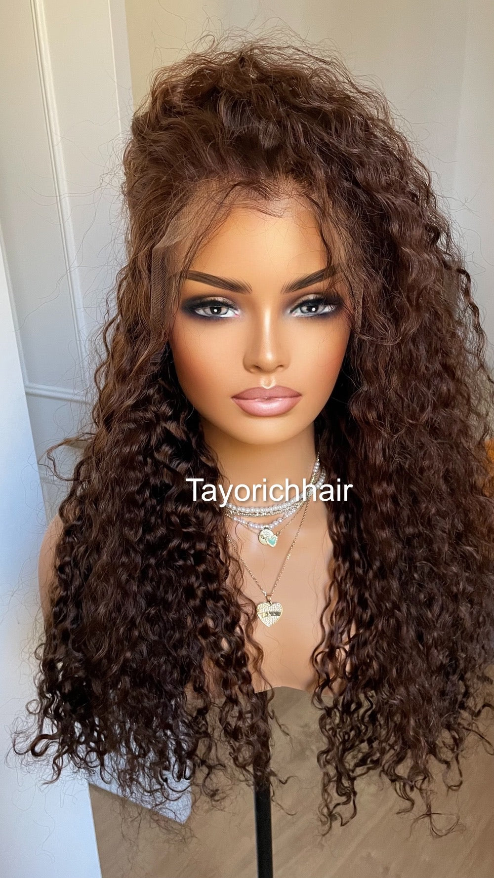 Brunette Brown Human Hair Wig/ Brown Curly Real Hair Wig For Women/ 100 % Human Hair.