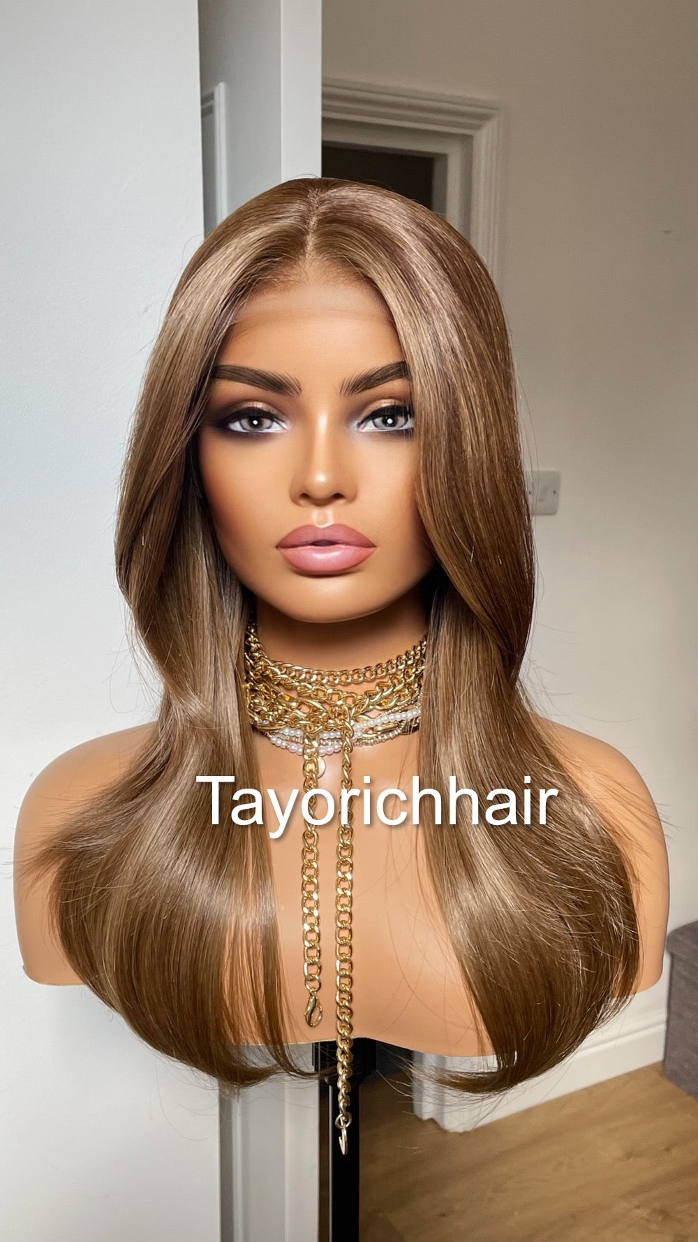 Mixed Brown Wig/Ash Brown Lace Frontal Wig/Heat Friendly Synthetic Wig For Brunettes/16 Inches Brown Realistic Wig By Tayorichhair Wigs