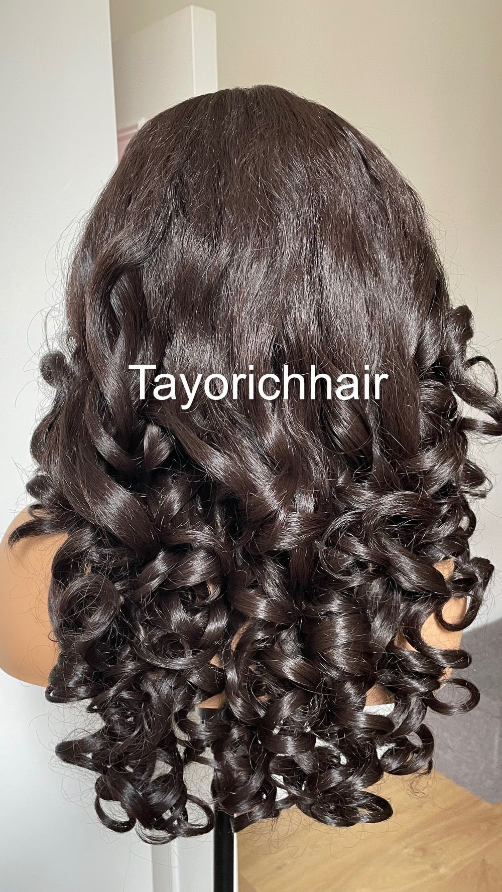 Brownish Black Bouncy Curly Hair Lace Frontal Wig/Heat Friendly Synthetic Wigs For Women/Full Big Bouncy Yaki Hair Wig By Tayorichhair