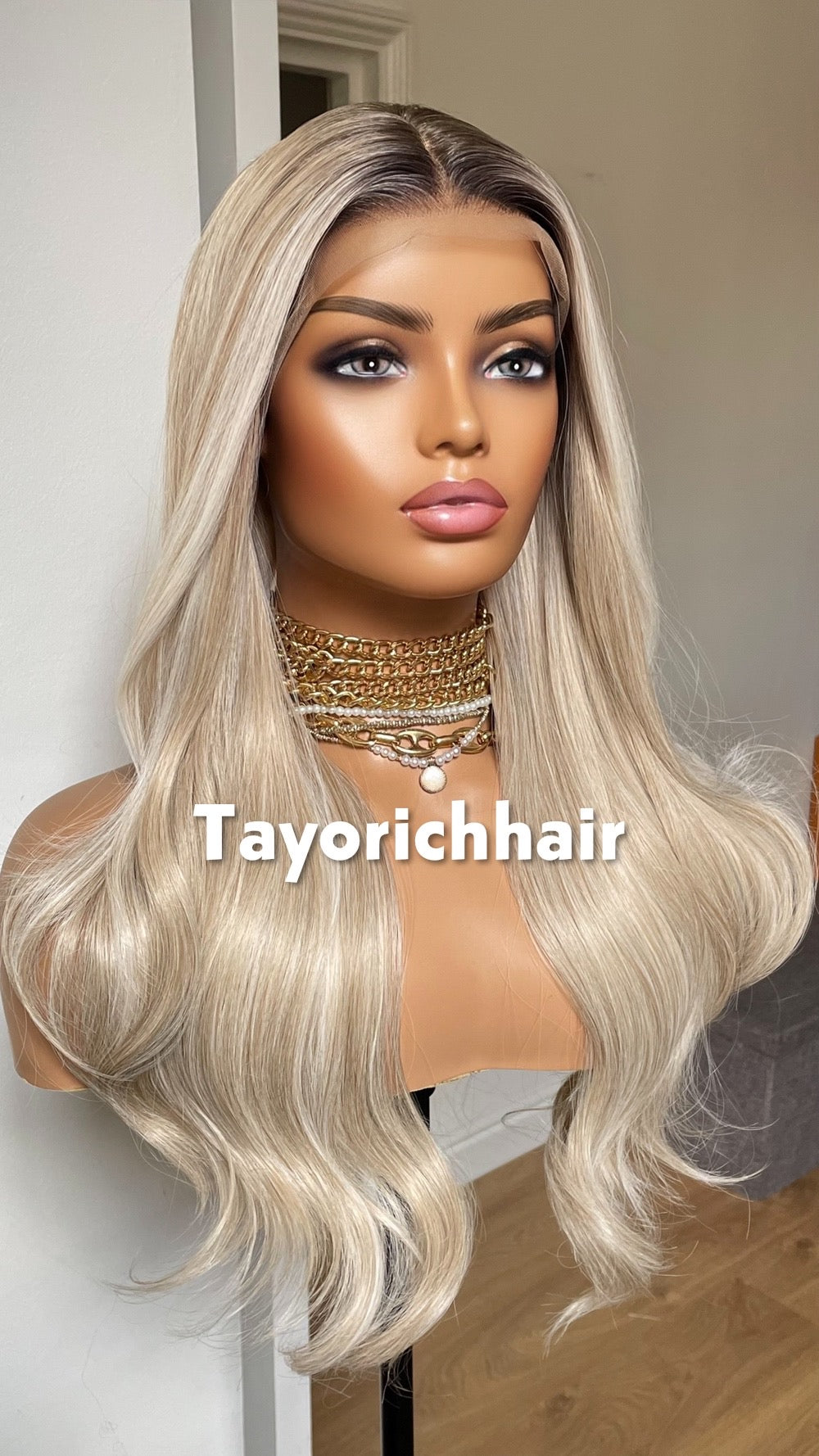 Rooted Champagne Blonde Lace Front Wig: 20 Inch Wavy Hair, Alopecia, Hairloss Wigs By Tayorichhair