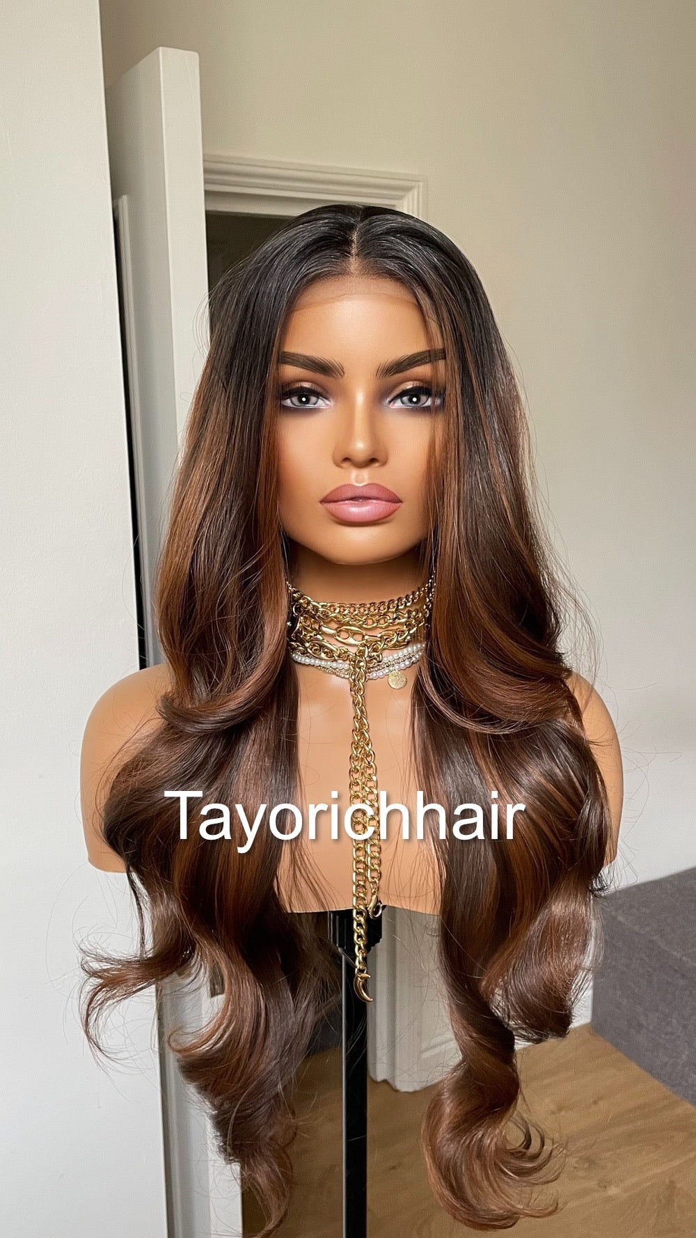 Reddish Brown Lace Wig With Black Roots/ Realistic Heat Friendly Sythetic Wig Dark Reddish Bronwn Lace Wig For Women/13x4 Lace Wig