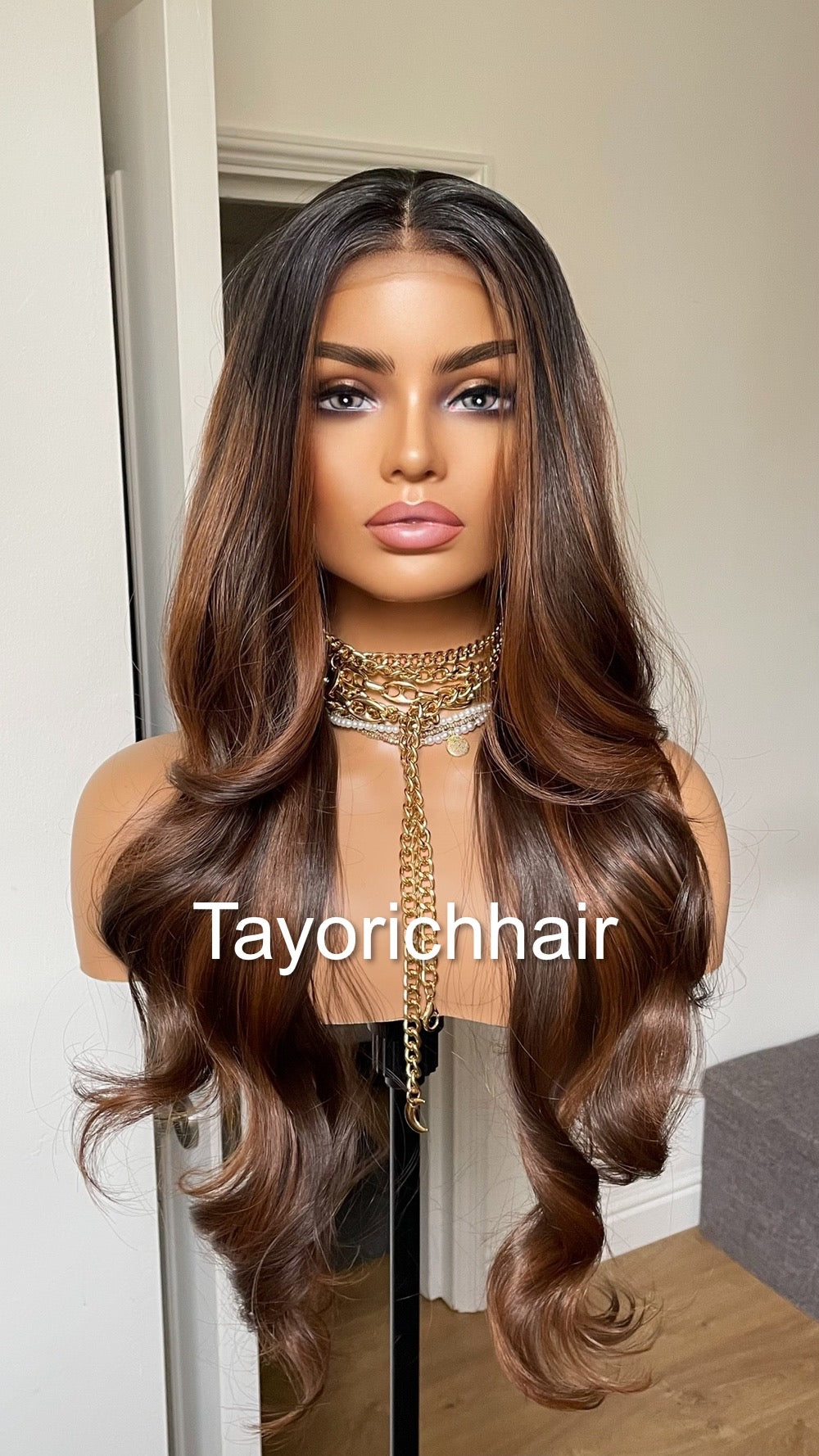 Reddish Brown Lace Wig With Black Roots/ Realistic Heat Friendly Sythetic Wig Dark Reddish Bronwn Lace Wig For Women/13x4 Lace Wig