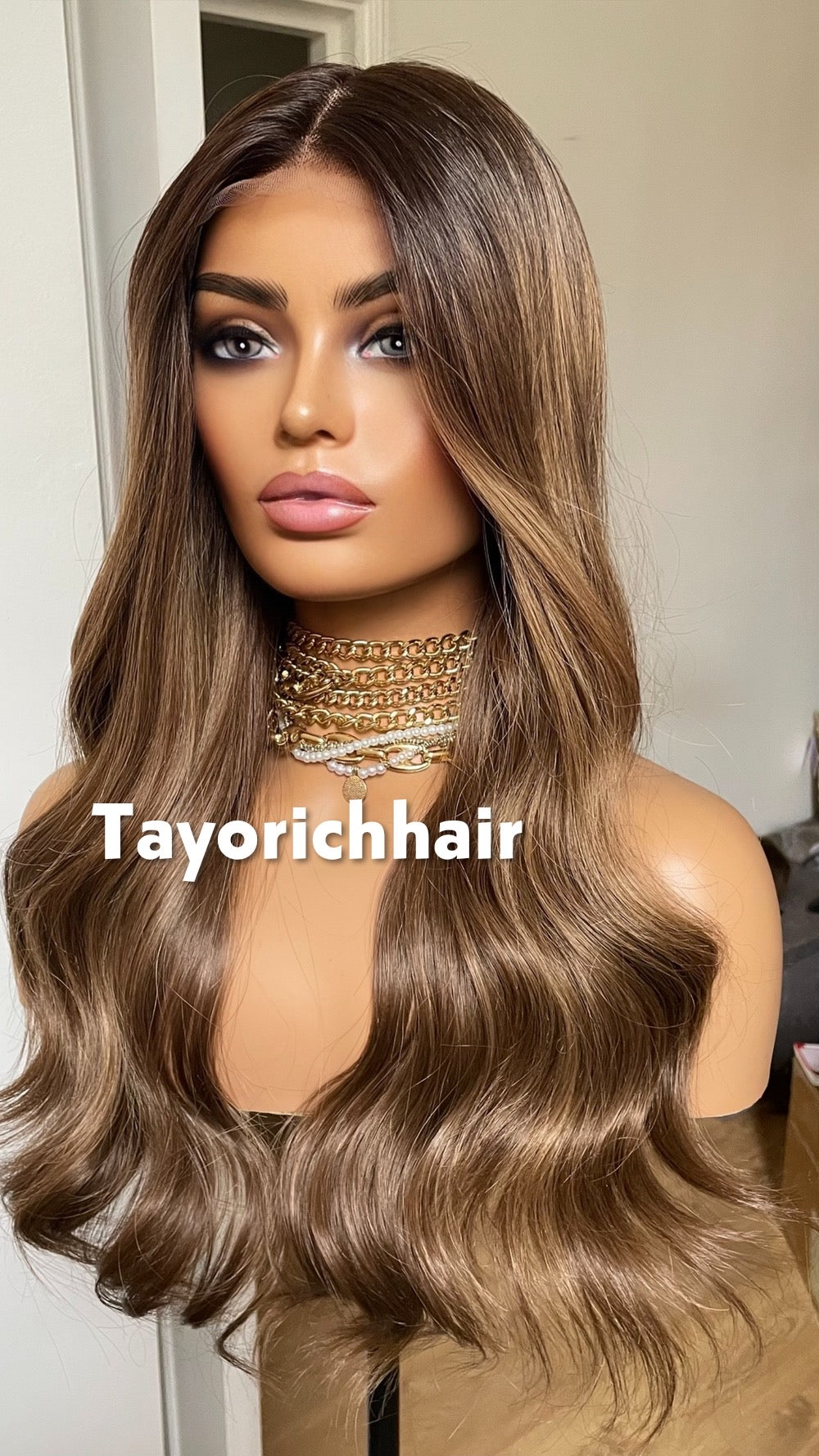 Bronde Wavy Hair Lace Frontal Wig; Heat Friendly Synthetic Wig; 13 By 6 Swiss Lace.