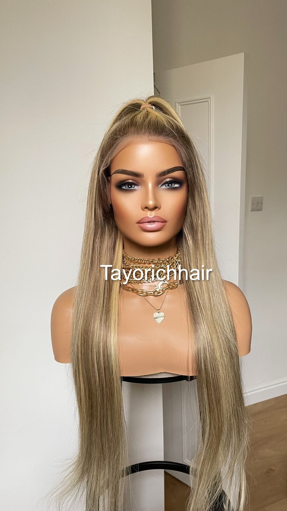 26 Inches Dark Ash Blonde HD Lace Human Hair Wig With Highlights