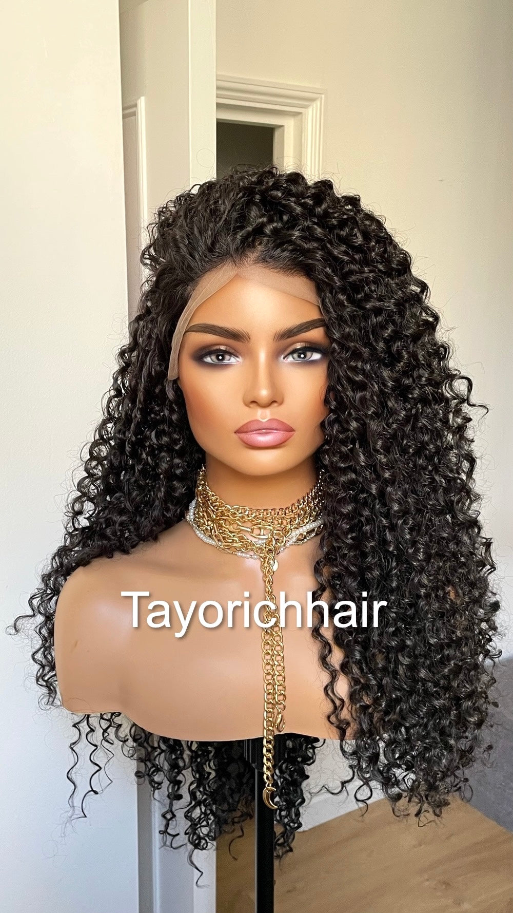 Black Deep Spiral Curls Lace Frontal Wig/Heat Friendly Synthetic Wig With Free Part/Black Exotic Curly Hair Wig For Women/Tayorichhair Wigs