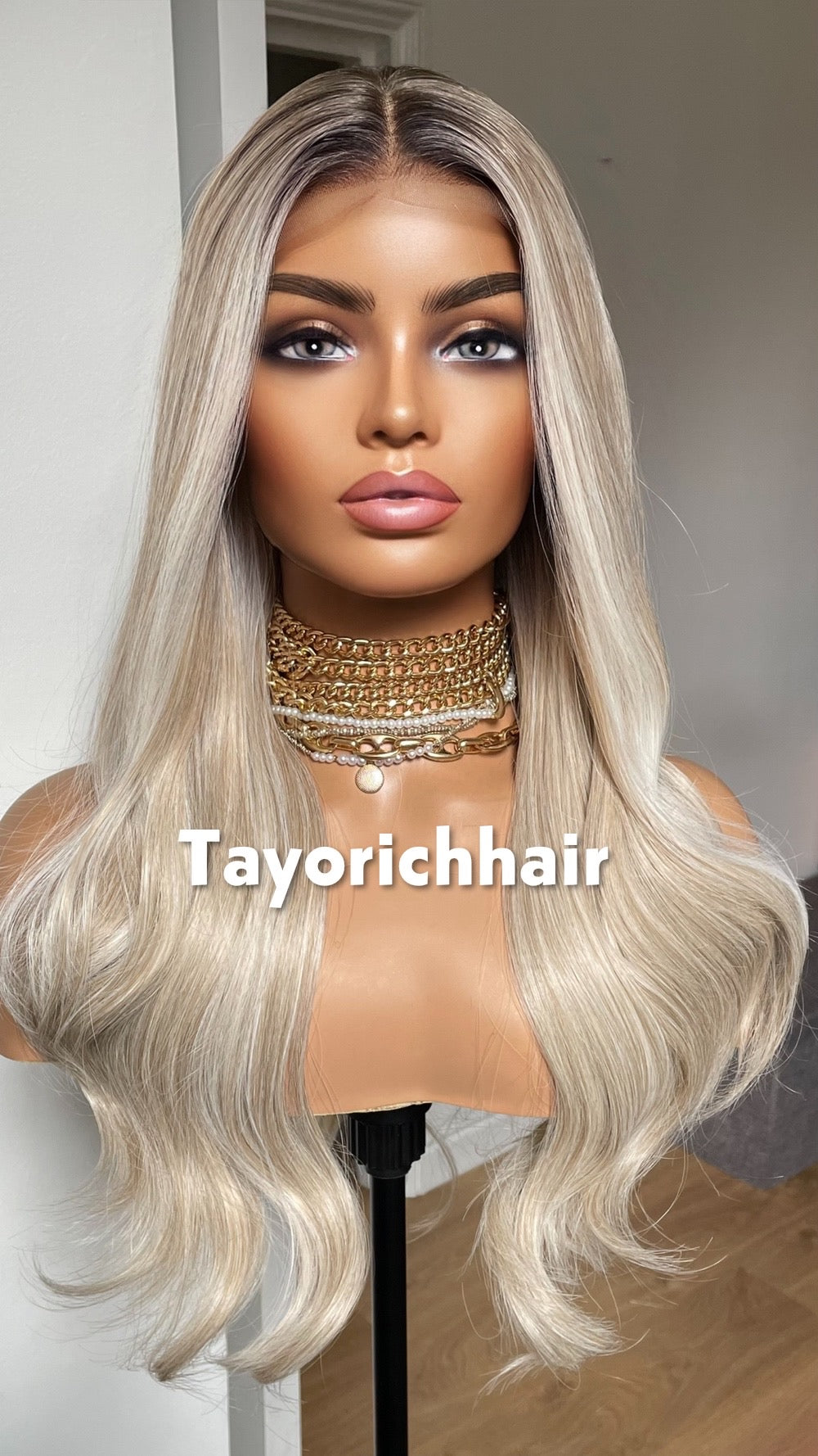 Rooted Champagne Blonde Lace Front Wig: 20 Inch Wavy Hair, Alopecia, Hairloss Wigs By Tayorichhair