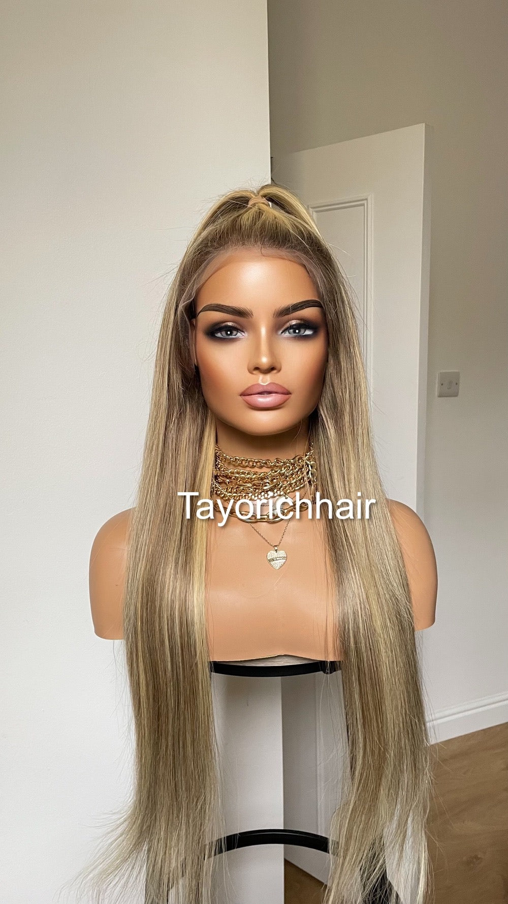 26 Inches Dark Ash Blonde HD Lace Human Hair Wig With Highlights