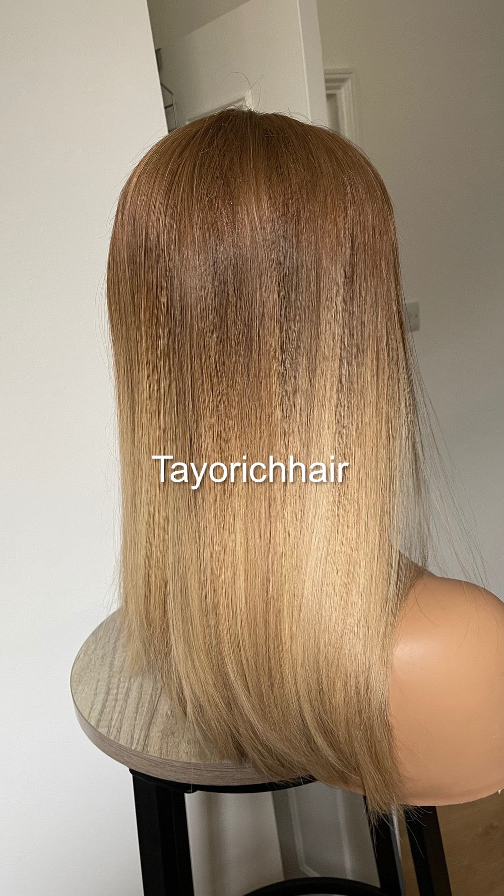 Ombre Warm Blonde Lace Top Human Hair Wig•Europe Hair Wig•16 InchesLuxury Real Hair Wig•Cuticles Aligned Hair With Tiny Knots Straight Hair