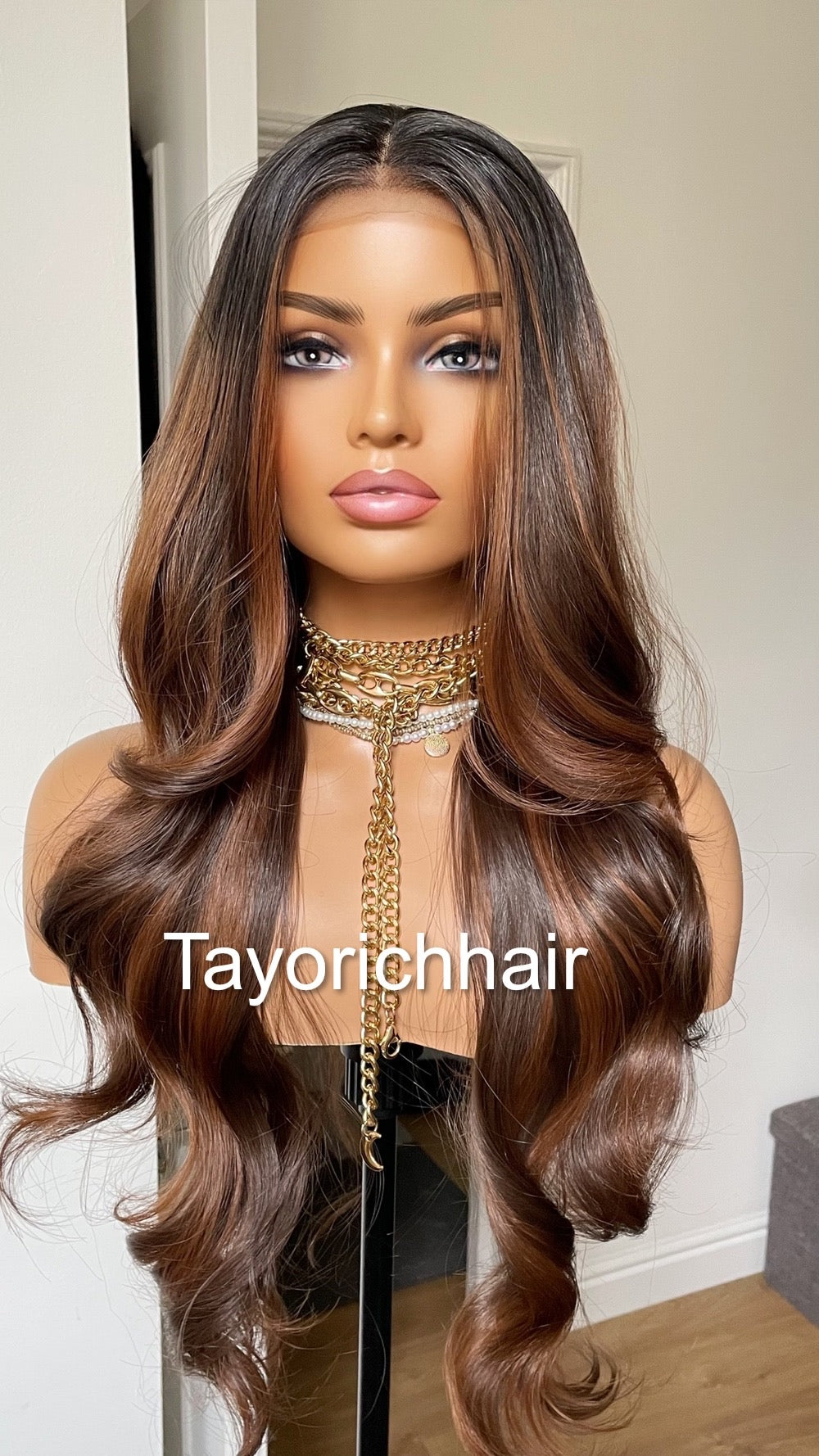Reddish Brown Lace Wig With Black Roots/ Realistic Heat Friendly Sythetic Wig Dark Reddish Bronwn Lace Wig For Women/13x4 Lace Wig