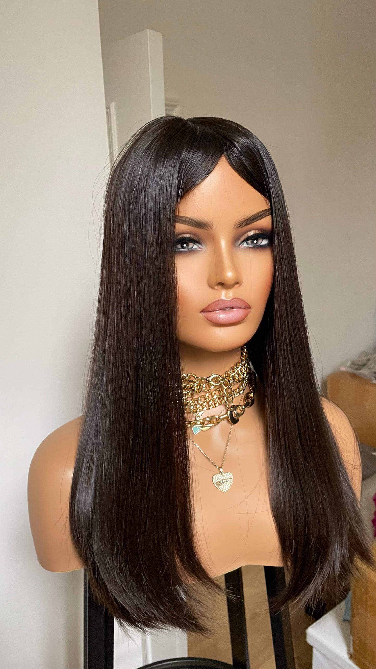 Black Silk Top Human Hair Wig/ Kosher Wig•Cuticles Aligned Silky Straight Hair Wig For Women