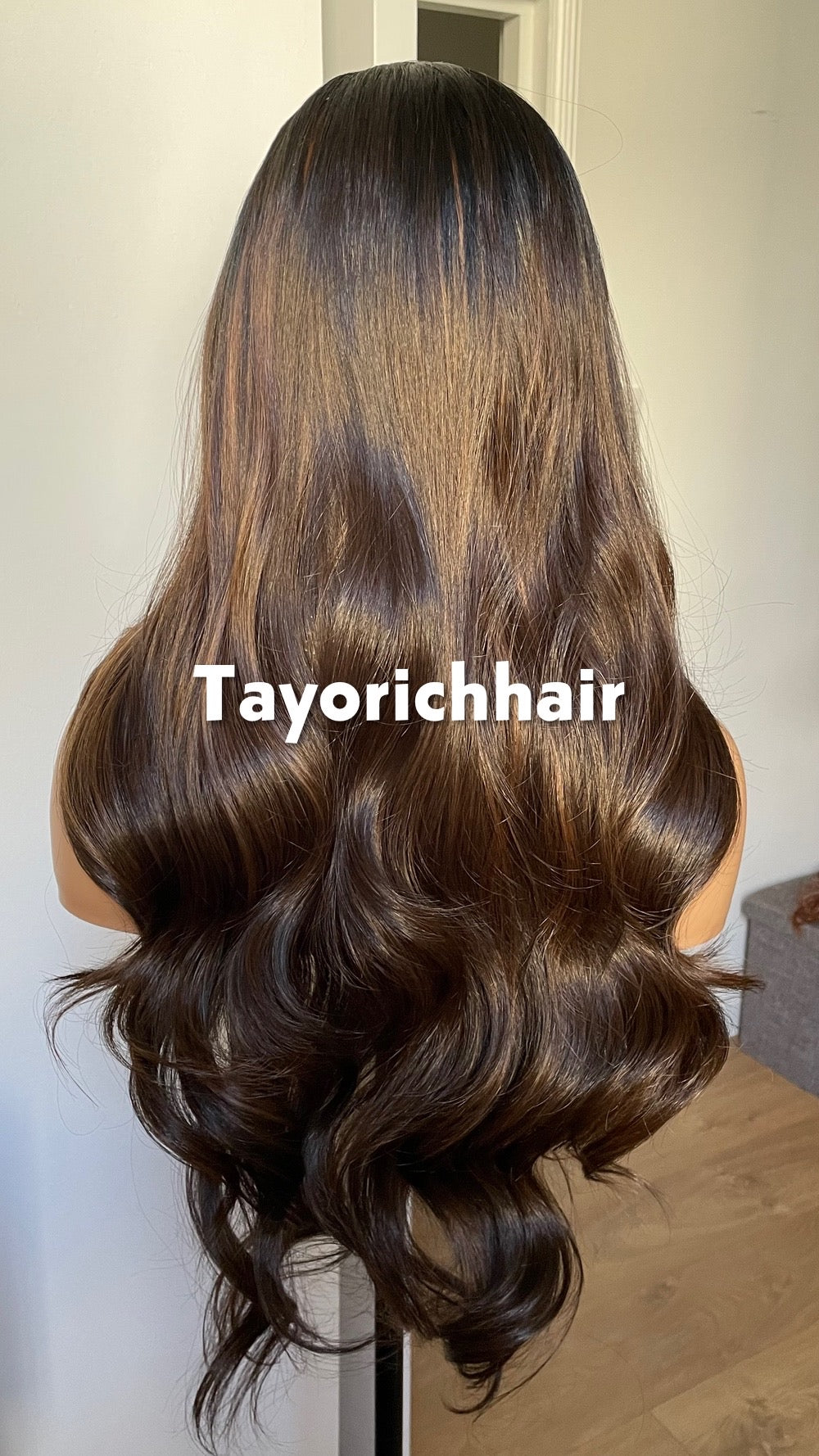 Darkest Brown Wavy Lace Wig: Black Roots, Heat Resistant Synthetic Hair.