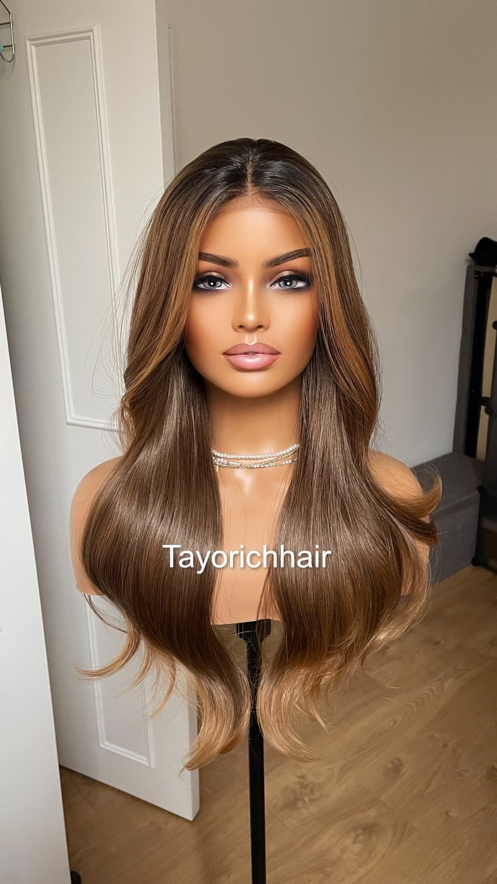 Caramel Brown Synthetic Lace Wig/20 Inches Wavy Hair Wig For Brunettes/Heat Resistant Synthetic Wigs For Women/ Ready To Ship Wigs