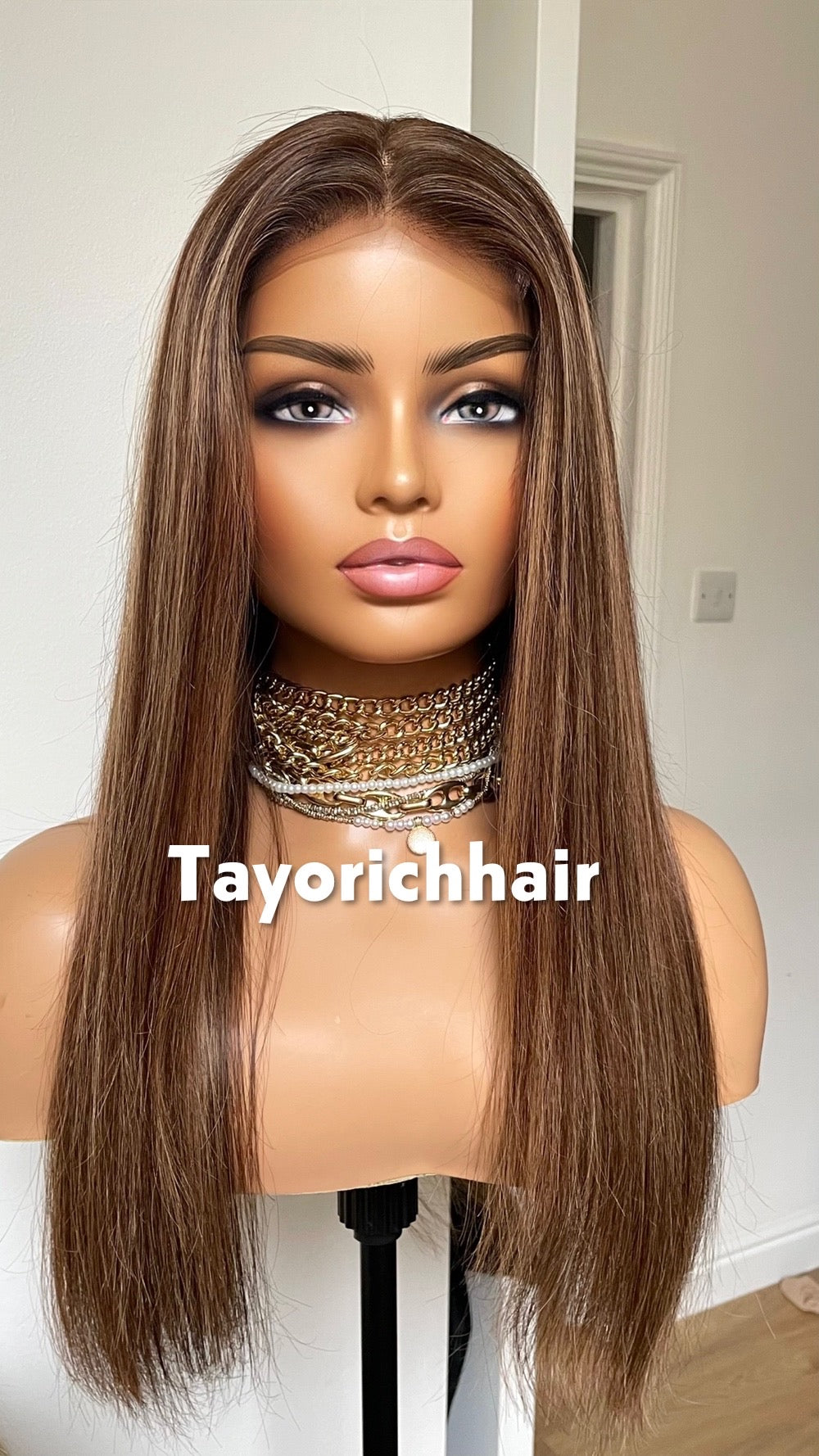 Blonde And Brown Human Hair Wig With 5x5 HD U-Part Lace- 18 Inches Straight Wig- Medium Cap Size- Beginner Friendly Human Hair Wigs For Women-Tayorichhair Wigs