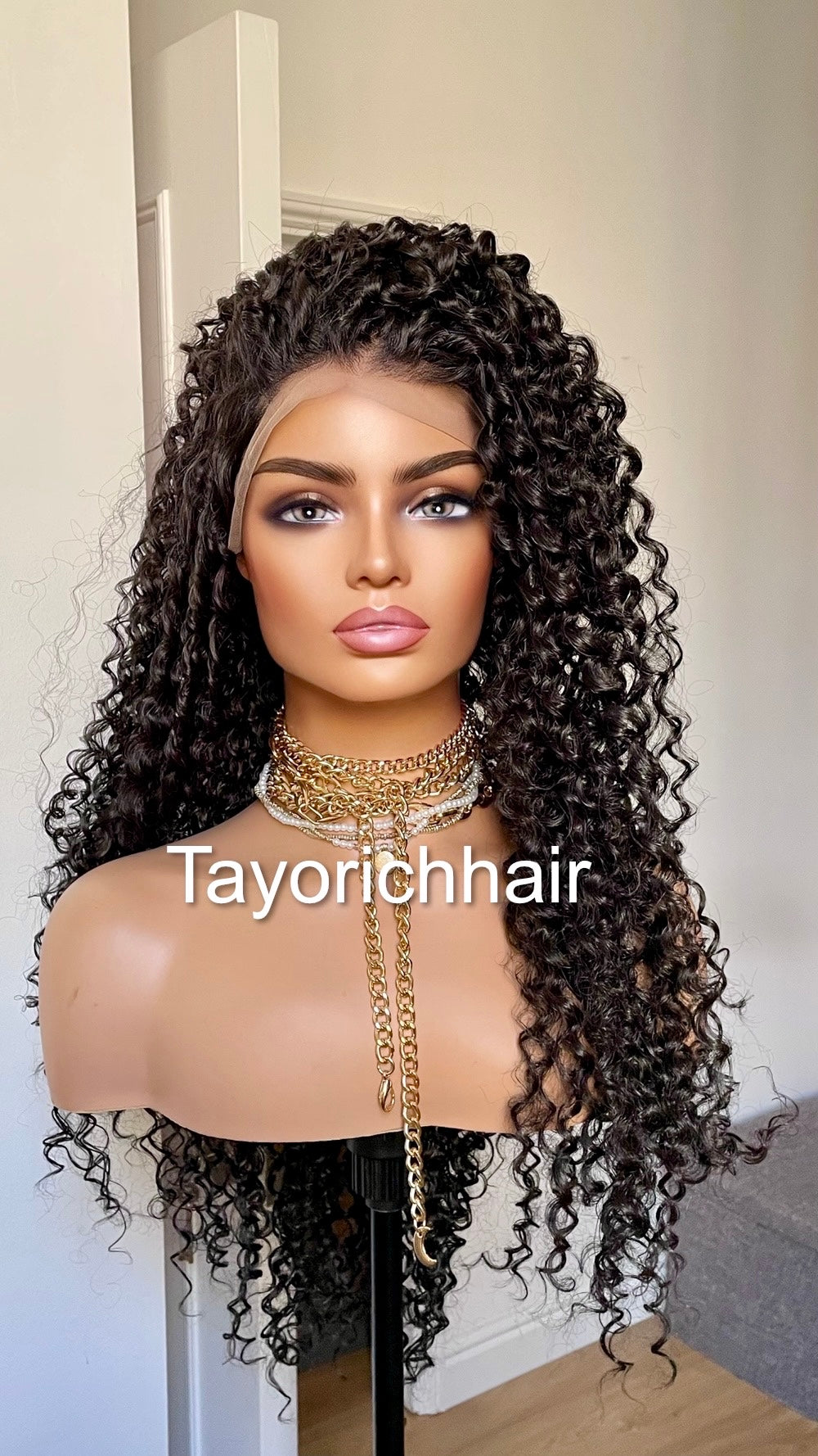 Black Deep Spiral Curls Lace Frontal Wig/Heat Friendly Synthetic Wig With Free Part/Black Exotic Curly Hair Wig For Women/Tayorichhair Wigs