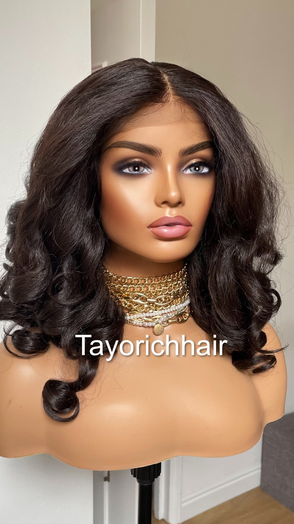Brownish Black Bouncy Curly Hair Lace Frontal Wig/Heat Friendly Synthetic Wigs For Women/Full Big Bouncy Yaki Hair Wig By Tayorichhair