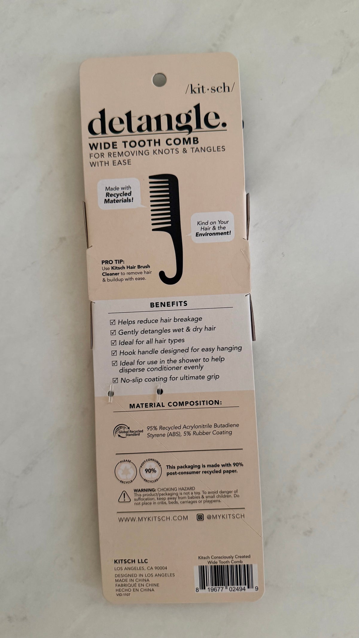 Kitsch Detangling Wide Tooth Comb — Safe For Curly Wigs & Hairpieces