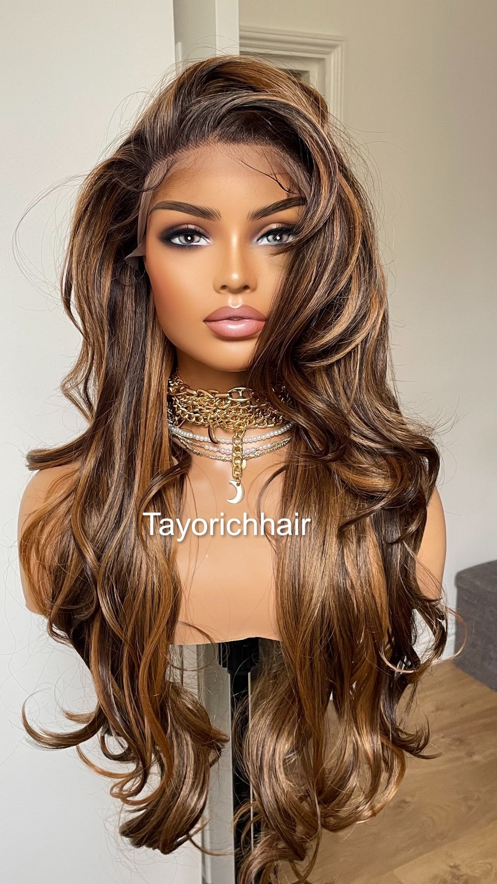 Blonde And Brown Layered Wig: Long Wavy Synthetic Hair, 13x6 Lace Frontal Wig By Tayorichhair.