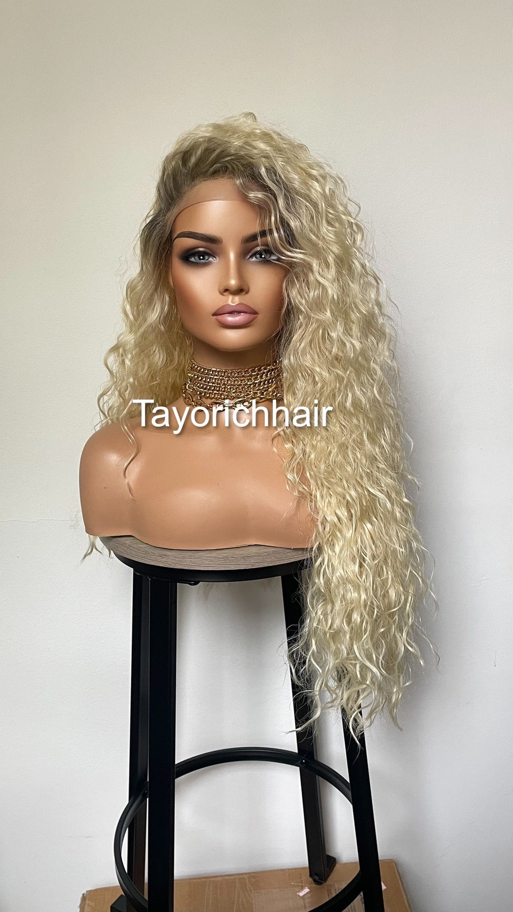 Blonde Wig With Dark Ash Roots/ Exotic Curls Lace Wig/Small Cap Size/Golden Platinum Blonde Curly Wig With Roots/ Light Weight 20 Inches Wig