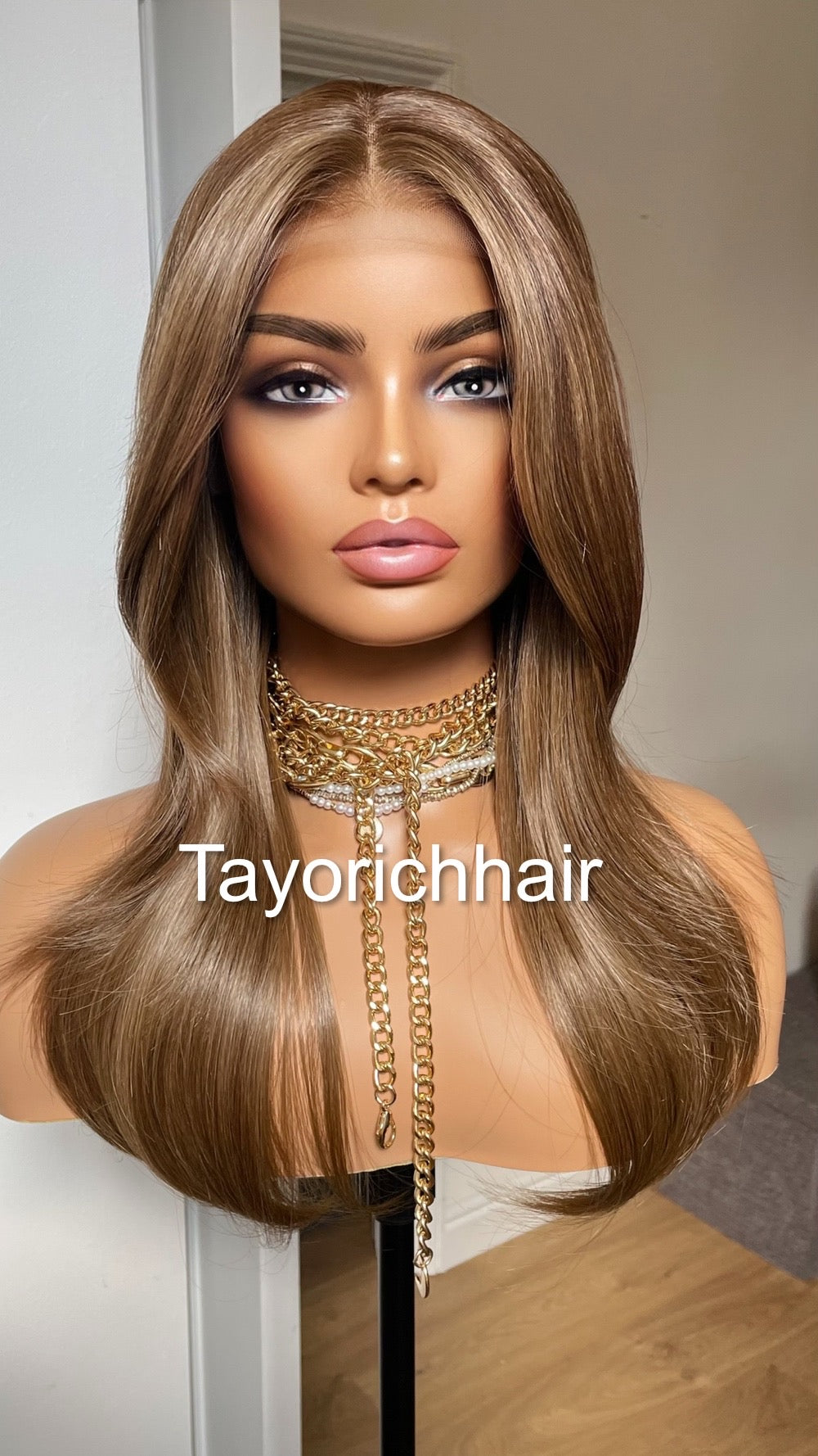 Mixed Brown Wig/Ash Brown Lace Frontal Wig/Heat Friendly Synthetic Wig For Brunettes/16 Inches Brown Realistic Wig By Tayorichhair Wigs