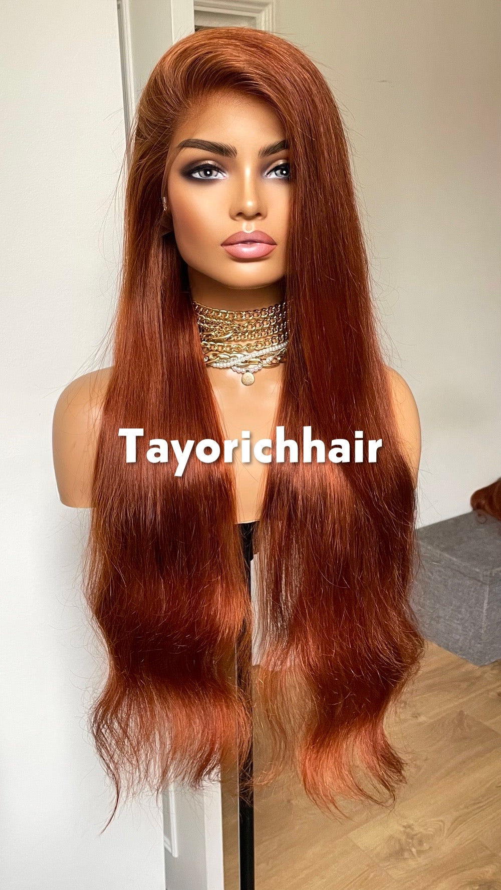 Copper Red 28 Inches Human Hair Wig; 13x6 HD Lace Wig For Women, Alopecia, Hairloss.