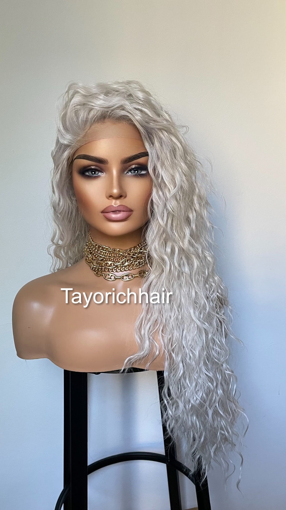 Curly Hair Lace Front Wig/Platinum White Synthetic Wig/Wigs For Small Heads/Light Weight Wig/Preplucked Realistic Hairline/White Blonde Wigs
