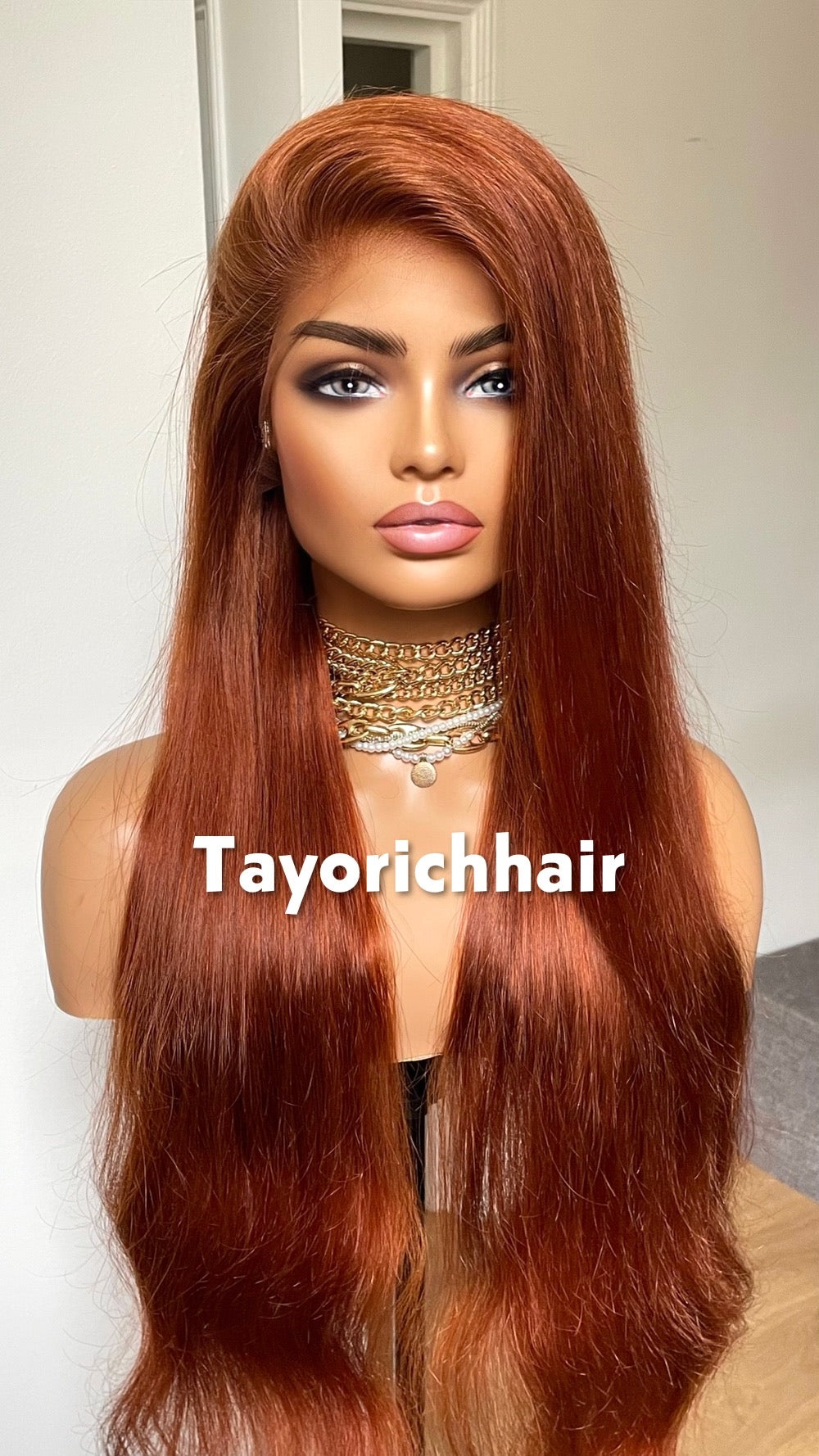 Copper Red 28 Inches Human Hair Wig; 13x6 HD Lace Wig For Women, Alopecia, Hairloss.