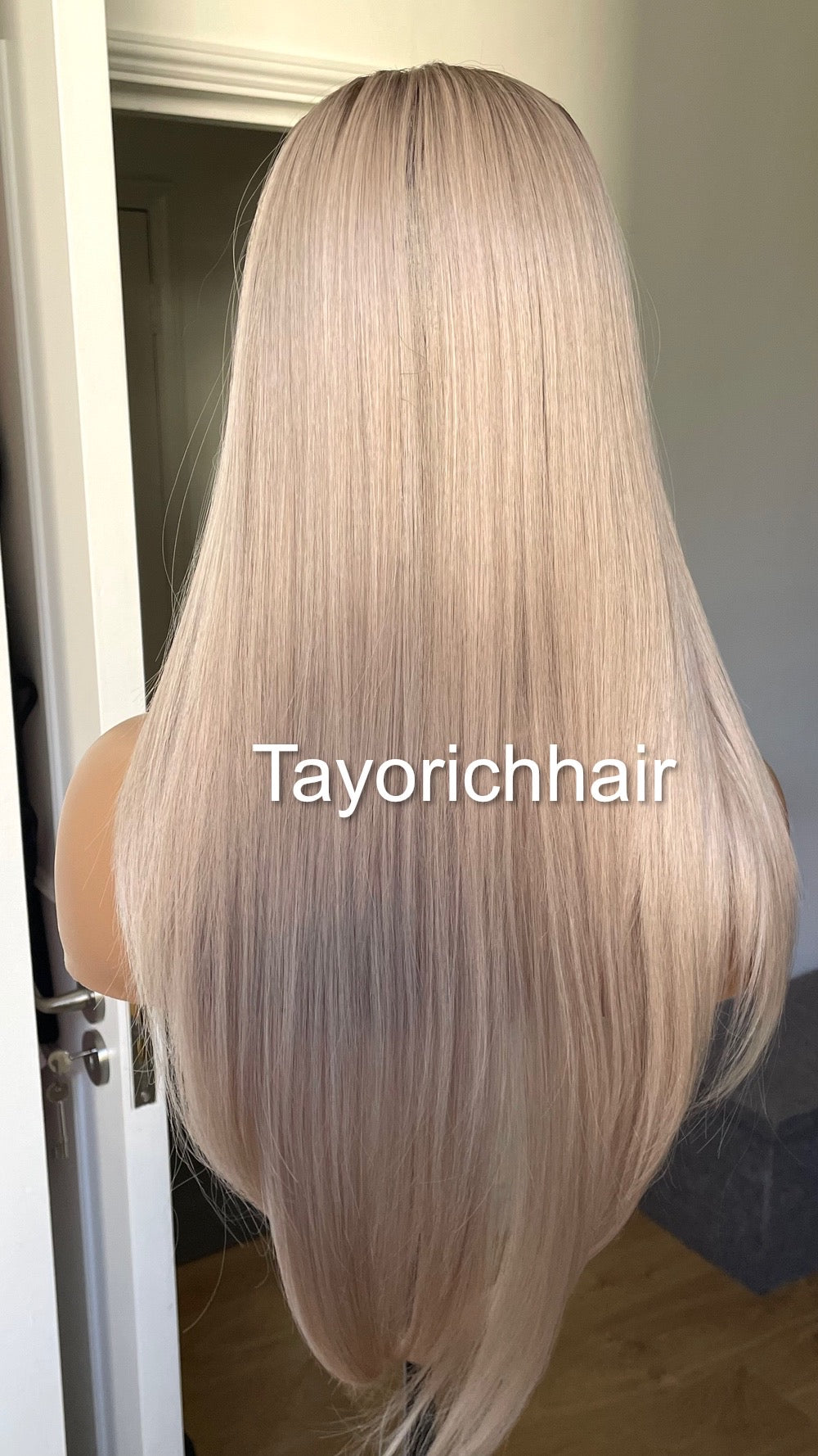 Pearl Blonde Straight Hair Lace Frontal Wig With Dark Roots/ 13 By 6 Lace Wig For Women/ 20 Inches Straight Wig By Tayorichhair