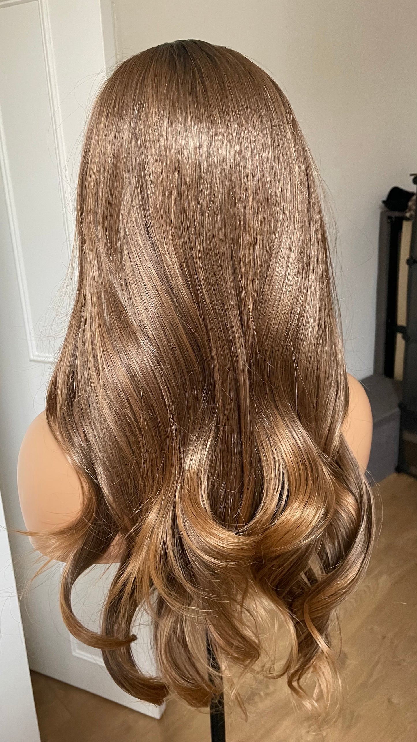 Caramel Brown Synthetic Lace Wig/20 Inches Wavy Hair Wig For Brunettes/Heat Resistant Synthetic Wigs For Women/ Ready To Ship Wigs