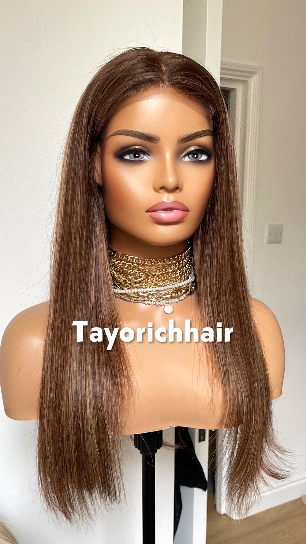Blonde And Brown Human Hair Wig With 5x5 HD U-Part Lace- 18 Inches Straight Wig- Medium Cap Size- Beginner Friendly Human Hair Wigs For Women-Tayorichhair Wigs