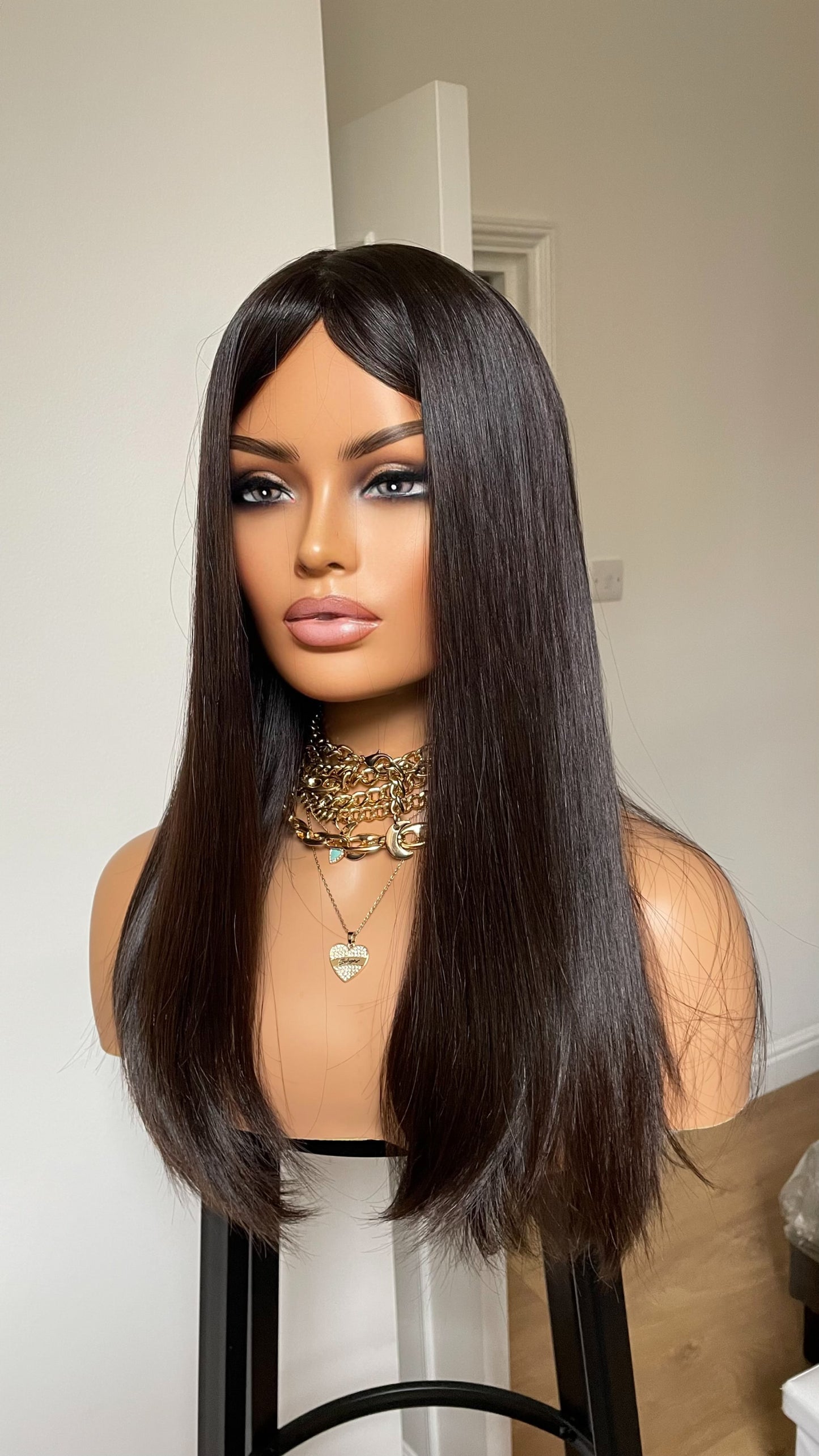 Black Silk Top Human Hair Wig/ Kosher Wig•Cuticles Aligned Silky Straight Hair Wig For Women