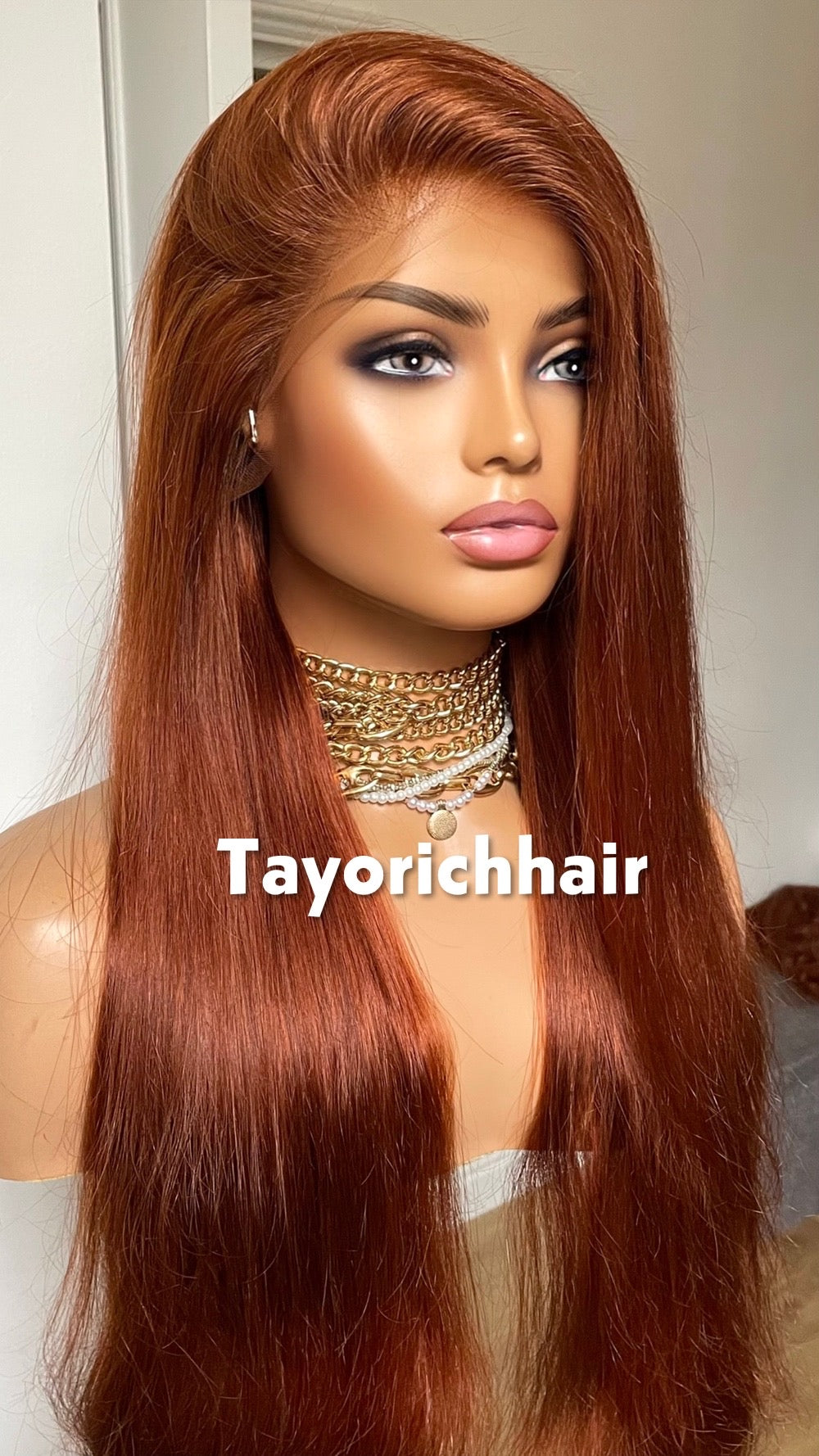 Copper Red 28 Inches Human Hair Wig; 13x6 HD Lace Wig For Women, Alopecia, Hairloss.