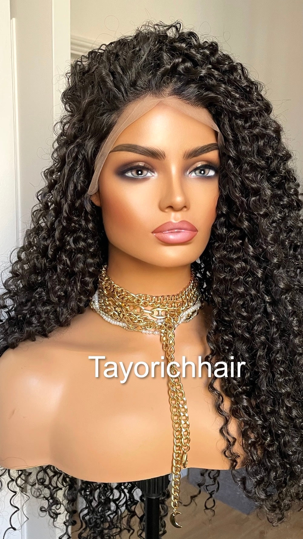 Black Deep Spiral Curls Lace Frontal Wig/Heat Friendly Synthetic Wig With Free Part/Black Exotic Curly Hair Wig For Women/Tayorichhair Wigs