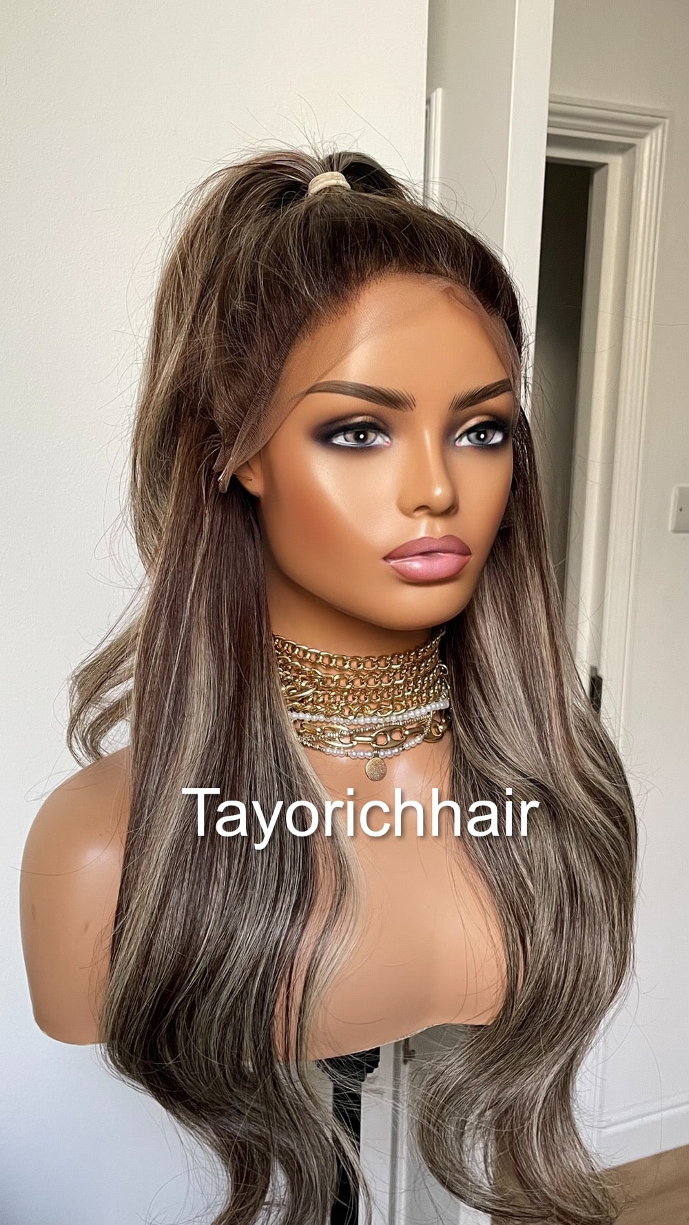 Blonde and Dark Brown Mix Human Hair Wig With Dark Brown Roots-13x6 HD HD Lace Wig With Free Part