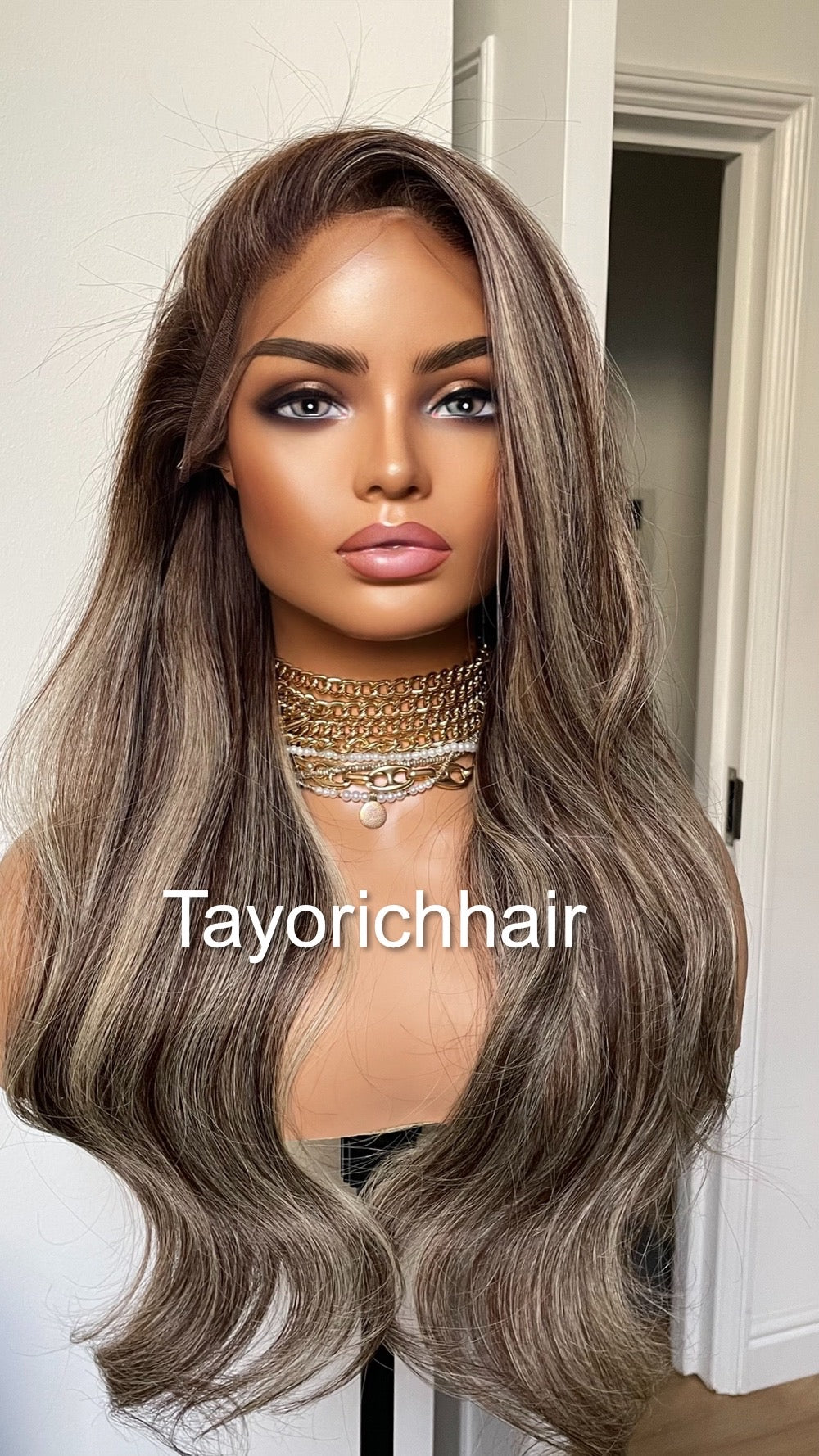 Blonde and Dark Brown Mix Human Hair Wig With Dark Brown Roots-13x6 HD HD Lace Wig With Free Part