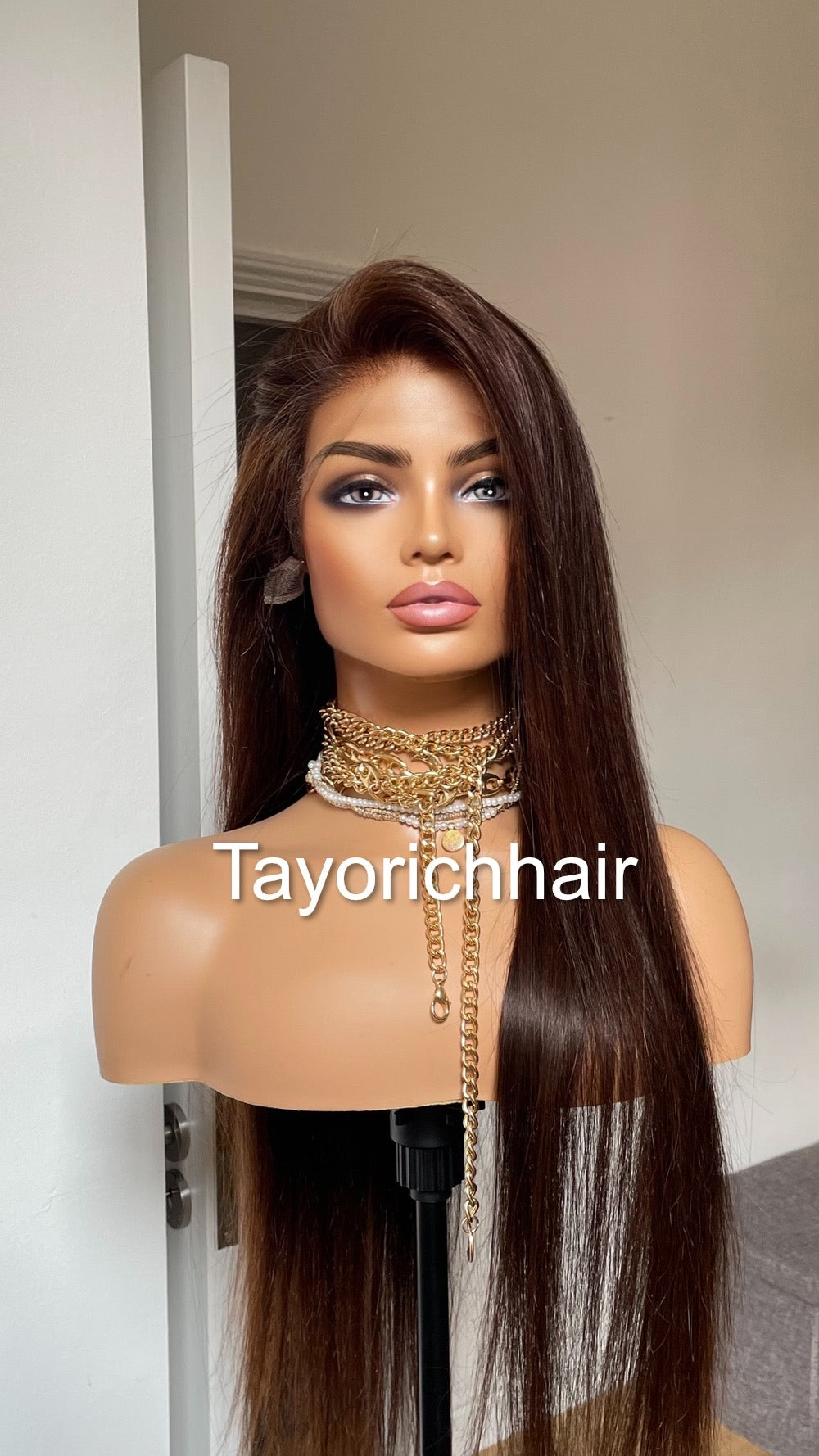Low Density Brown Human Hair Lace Frontal Wig/13 By 4 HD Lace Frontal Dark Brown 24 Inches Straight Hair/Human Hair Wigs By Tayorichhair