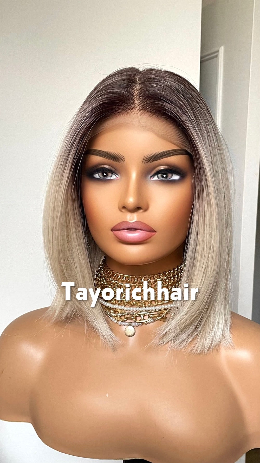 Blonde Bob Synthetic Lace Frontal Wig With Dark Roots