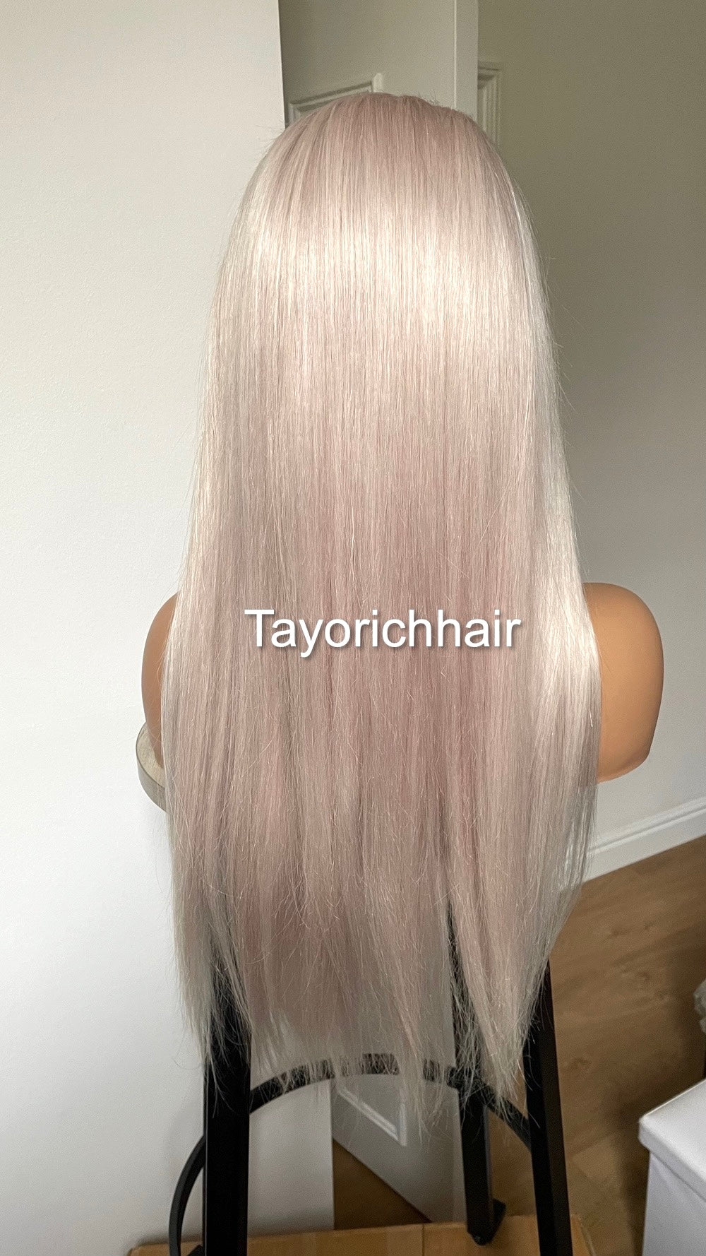 Platinum Blonde Straight Human Hair Wig In 24 Inches•HD Lace Front Wig With Free Part•Soft Hair Wig For Women Hairloss Alopecia•180% Density