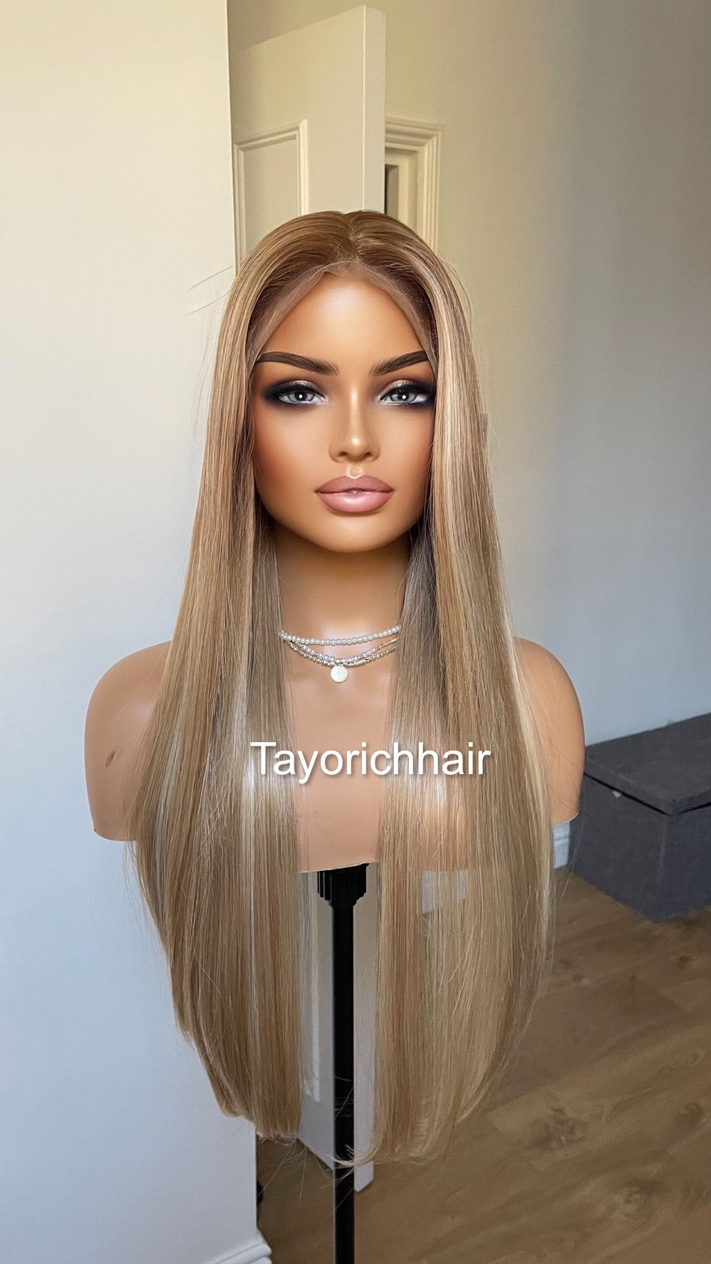 13x6 Mixed Honey Blonde Straight Hair Synthetic Lace Front Wig For Women