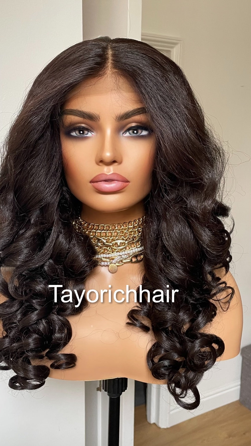 Brownish Black Bouncy Curly Hair Lace Frontal Wig/Heat Friendly Synthetic Wigs For Women/Full Big Bouncy Yaki Hair Wig By Tayorichhair