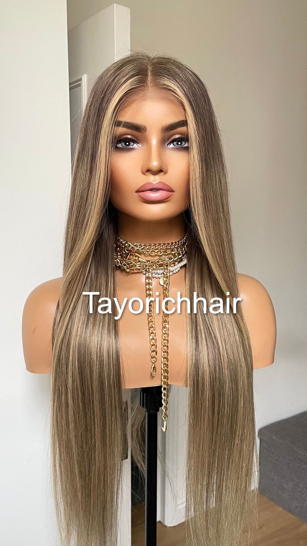 Dark Ash Blonde Human Hair Wig With Light Blonde Highlights/13 By 6 HD Lace Frontal Straight Human Hair Wig For Women By Tayorichhair