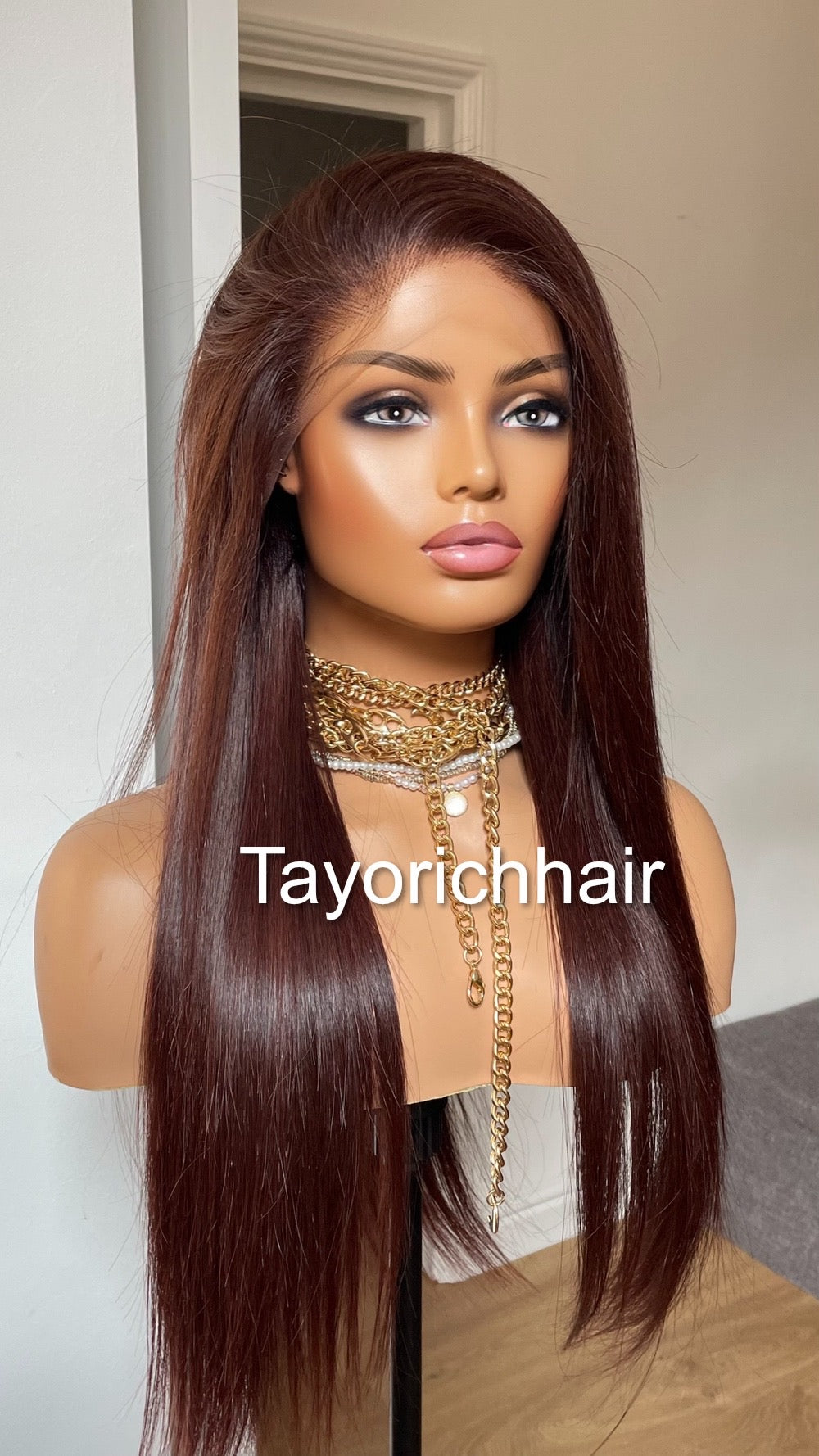 Black Dark Cherry Raw Human Hair Lace Frontal Wig In 18 Inches/13 By 6 HD Lace Frontal Free Part High Quality Human Hair Wig By Tayorichhair