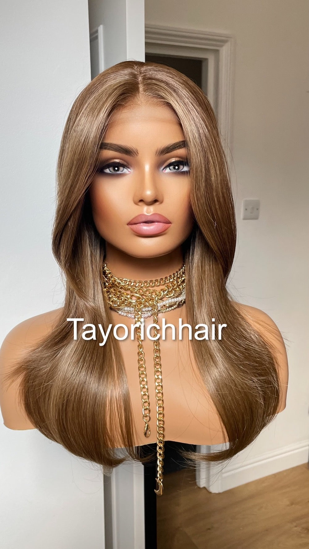 Mixed Brown Wig/Ash Brown Lace Frontal Wig/Heat Friendly Synthetic Wig For Brunettes/16 Inches Brown Realistic Wig By Tayorichhair Wigs