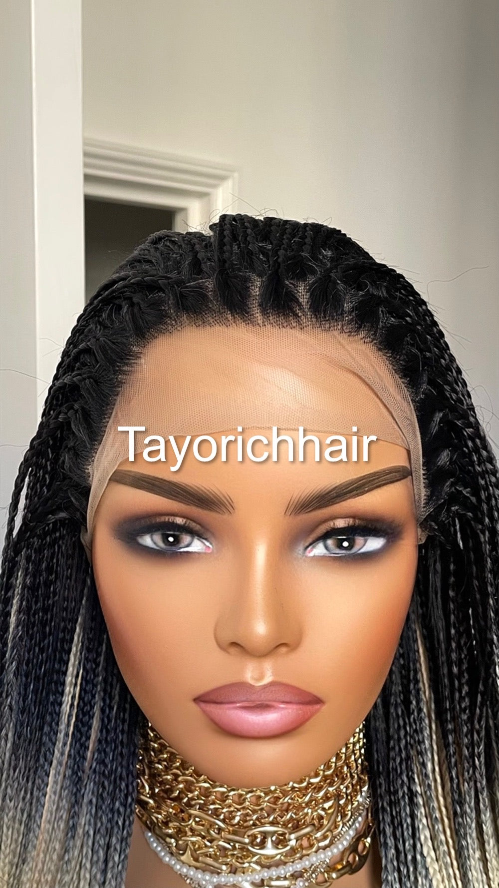 Ombré Braided Lace Wig Blonde And Black Braids/ Extra Long Synthetic Braids 28 Inches/READY FOR SHIPPING