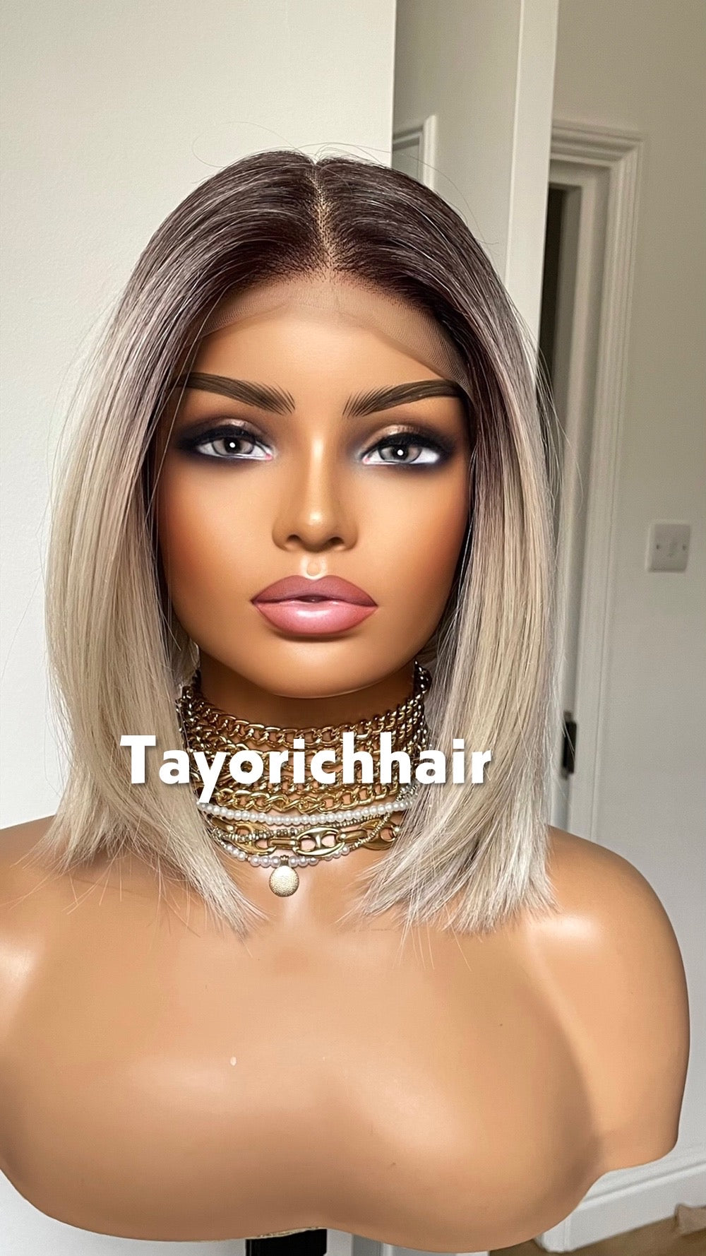 Blonde Bob Synthetic Lace Frontal Wig With Dark Roots